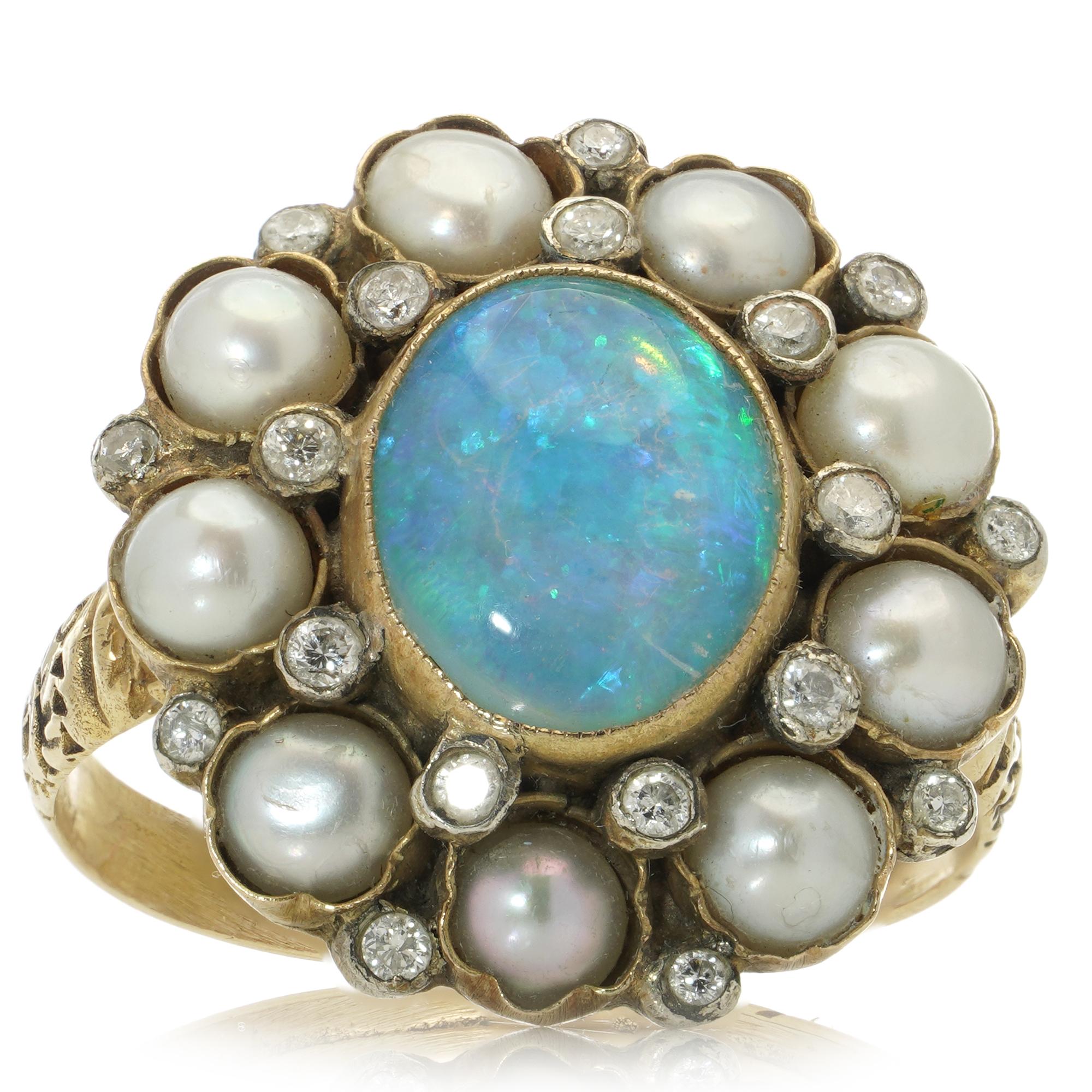 Vintage 9kt gold opal cluster ring im Angebot 2