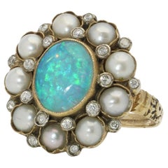 Bague vintage en or 9kt avec opale en grappe
