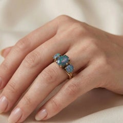 Vintage 9KT Gold Three Stone Opal Ring, Circa 1970s