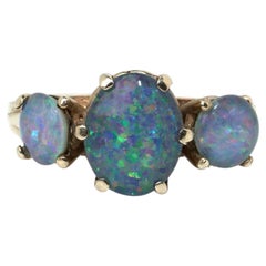 Vintage 9KT Gold Three Stone Opal Ring, Circa 1970s