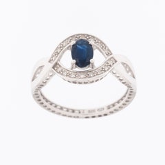 Vintage 9kt White Gold Ring with Diamonds and Sapphire