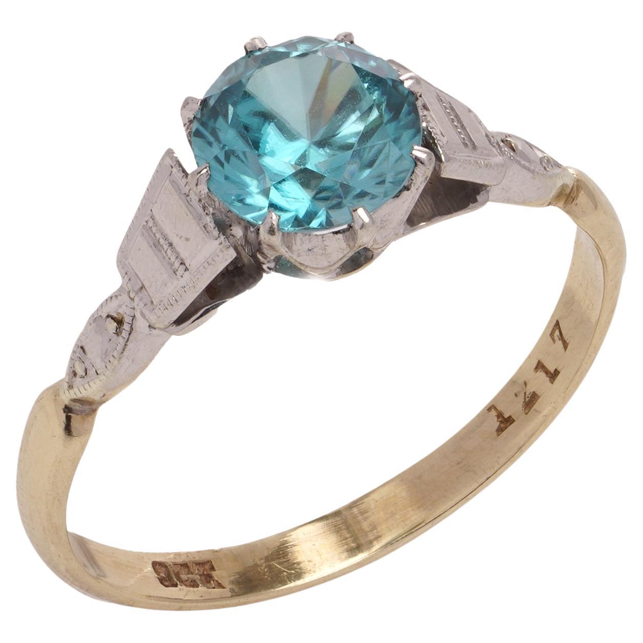 Vintage 9kt yellow and white gold blue Zircon solitaire