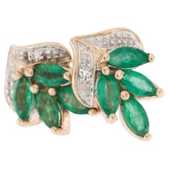 Vintage 9kt Yellow and White Gold Earrings with Emeralds and Diamonds