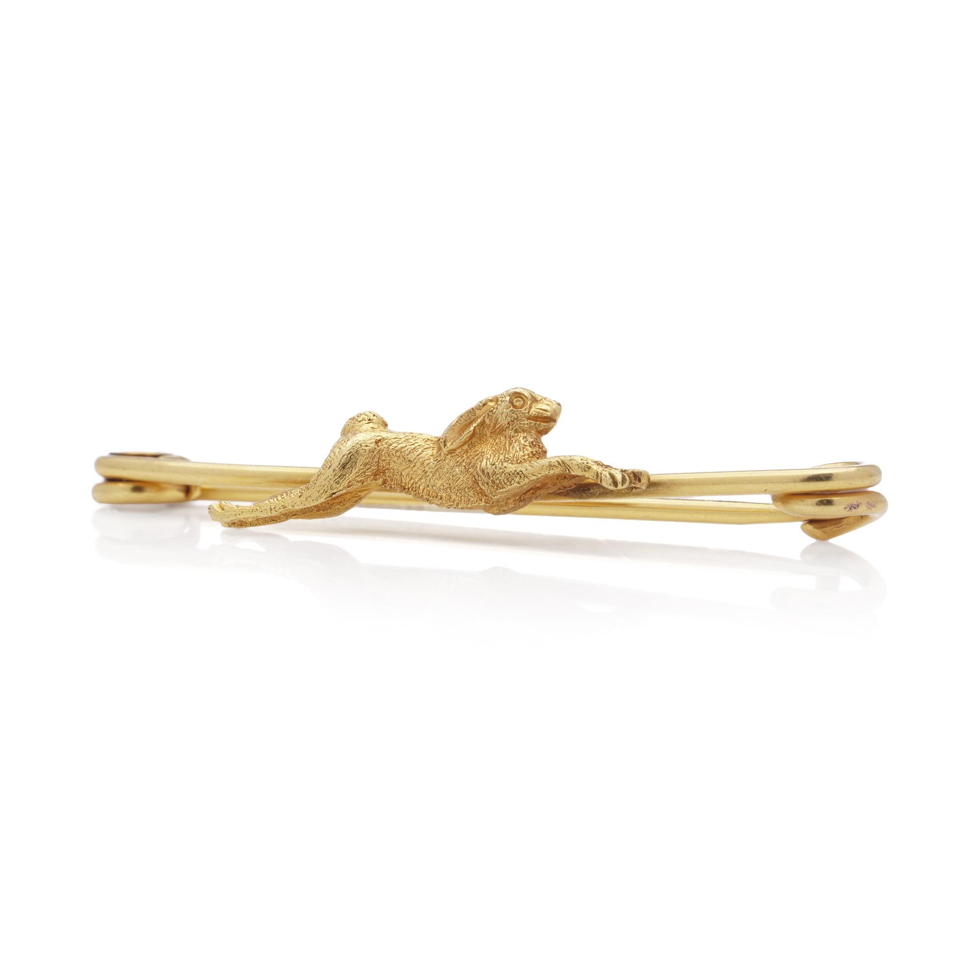 Vintage 9kt Yellow Gold Hare Brooch In Good Condition In Braintree, GB