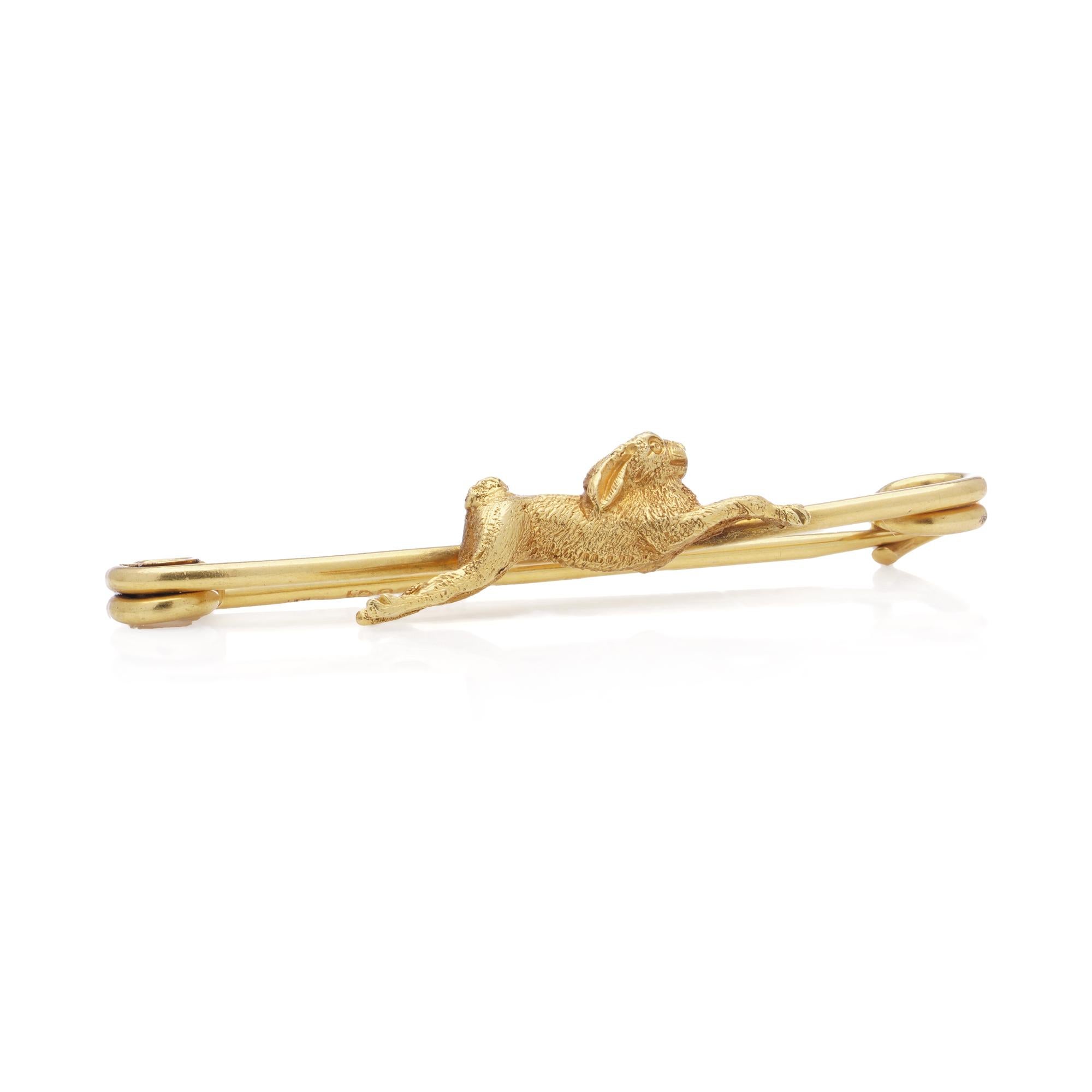 Women's or Men's Vintage 9kt Yellow Gold Hare Brooch