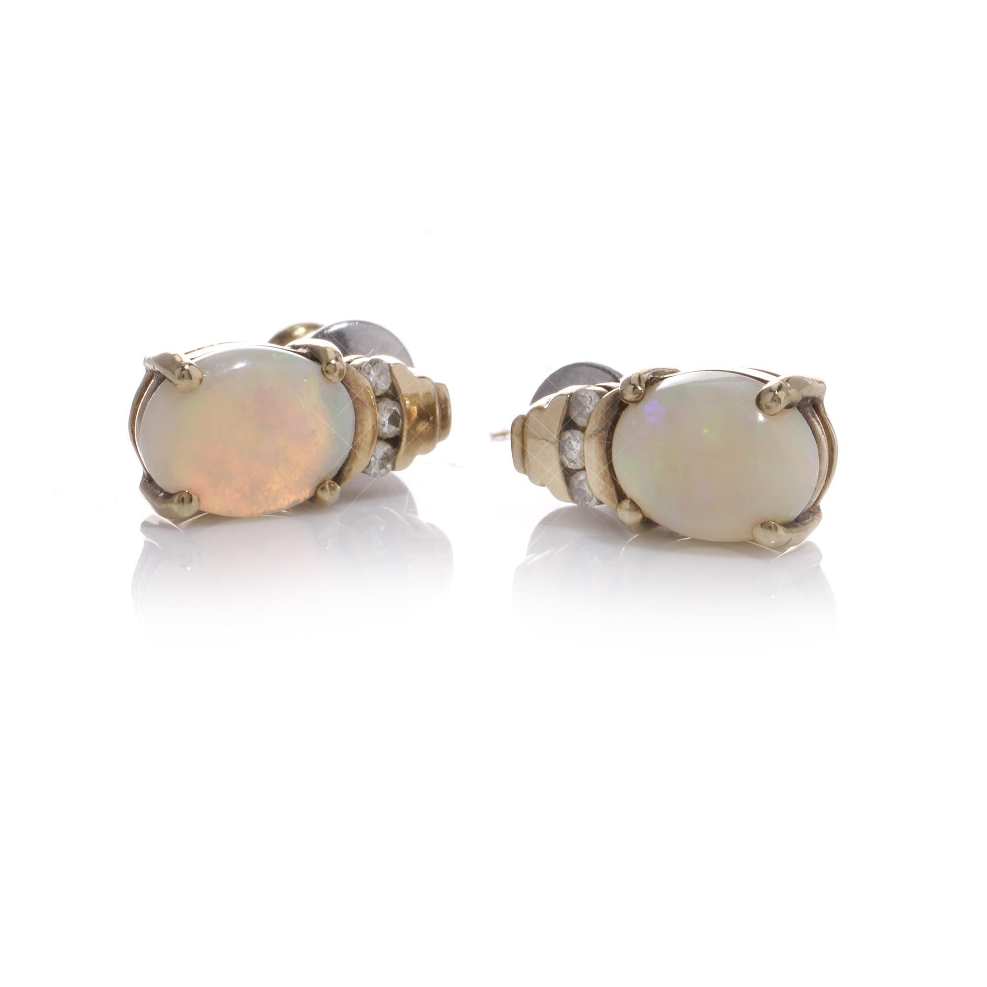 Vintage 9kt yellow gold pair of diamond and opal studs For Sale 1