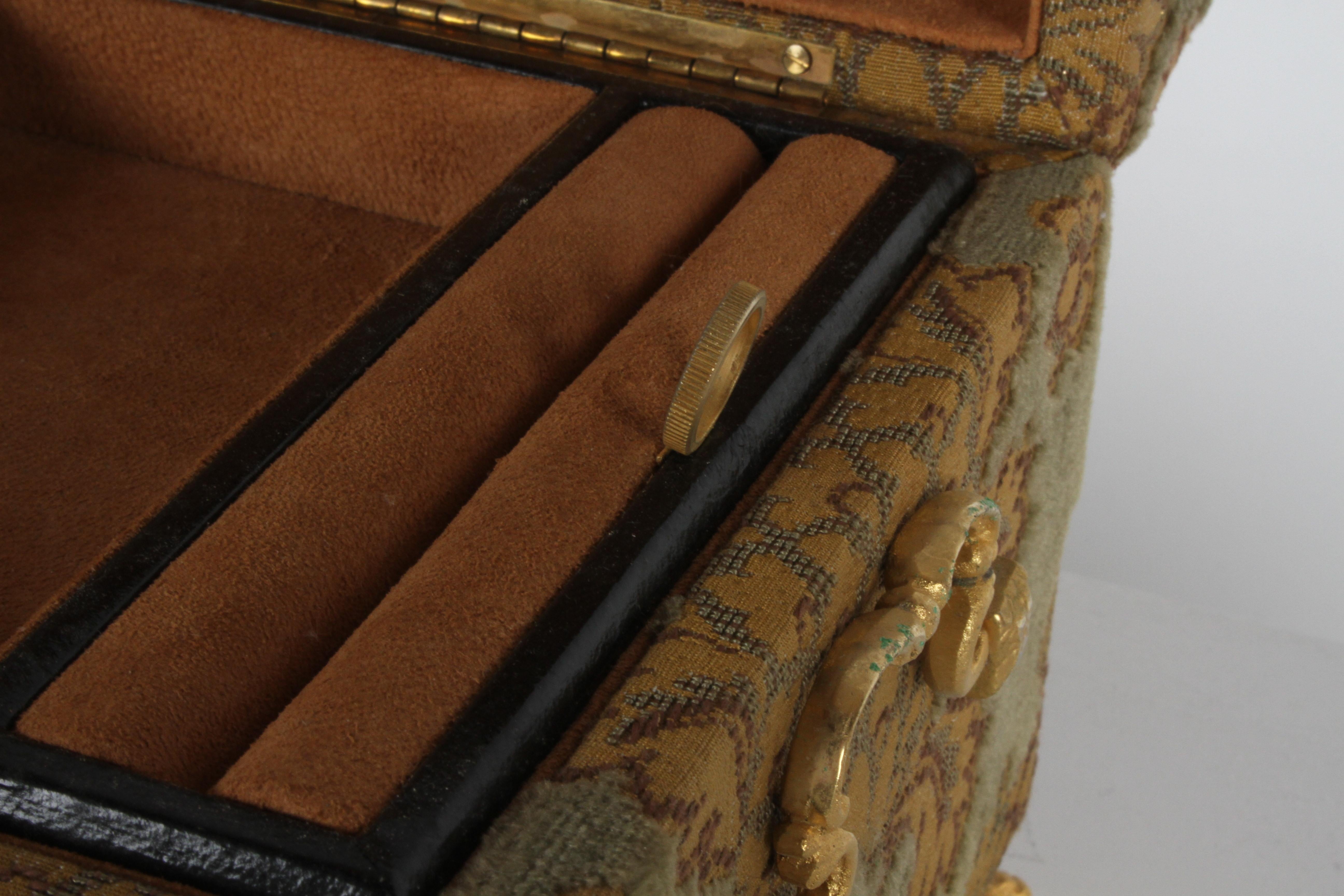 Hollywood Regency Vintage A. Antinori Roma Italy Jacquard Velvet Jewelry Box Casket Storage Chest