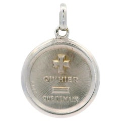 Vintage A. Augis 18k White Gold "Qu'hier Que Demain" Love Token Medallion