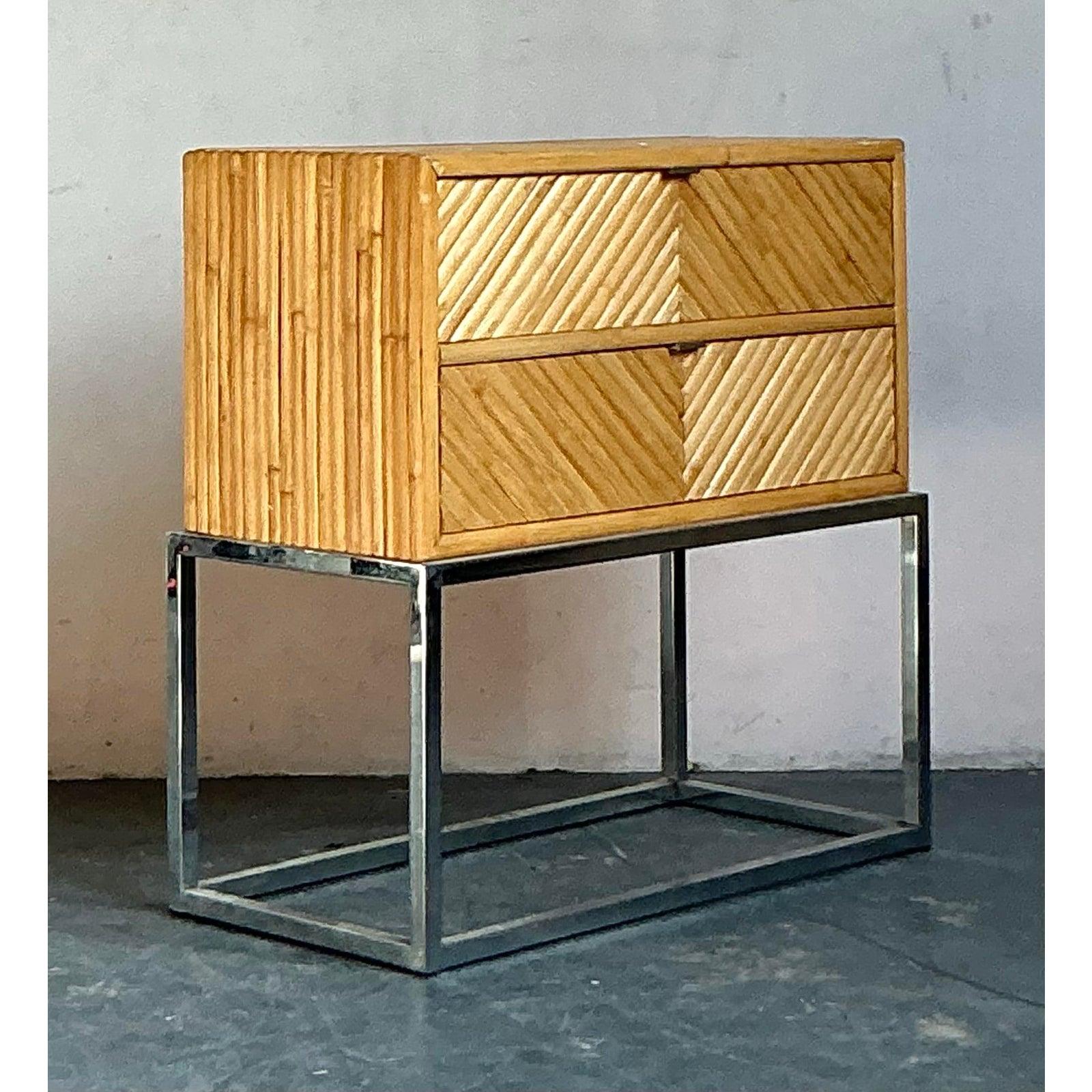 Filippino Vintage a Boho Chevron Split Bamboo Chest of Drawers in vendita