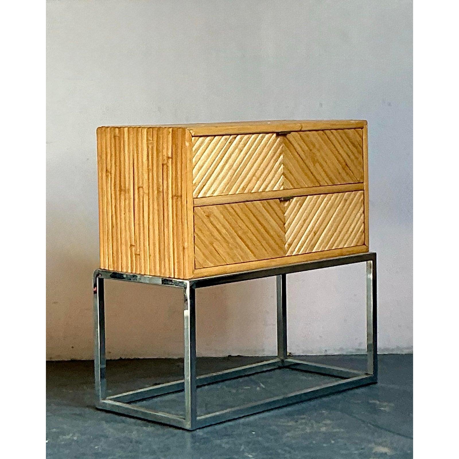 Vintage a Boho Chevron Split Bamboo Chest of Drawers in vendita 1