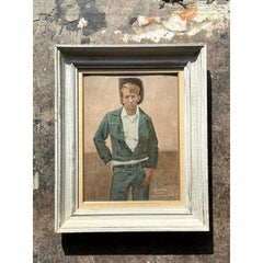 Vintage a Boho Original Oil Portrait of Cowboy