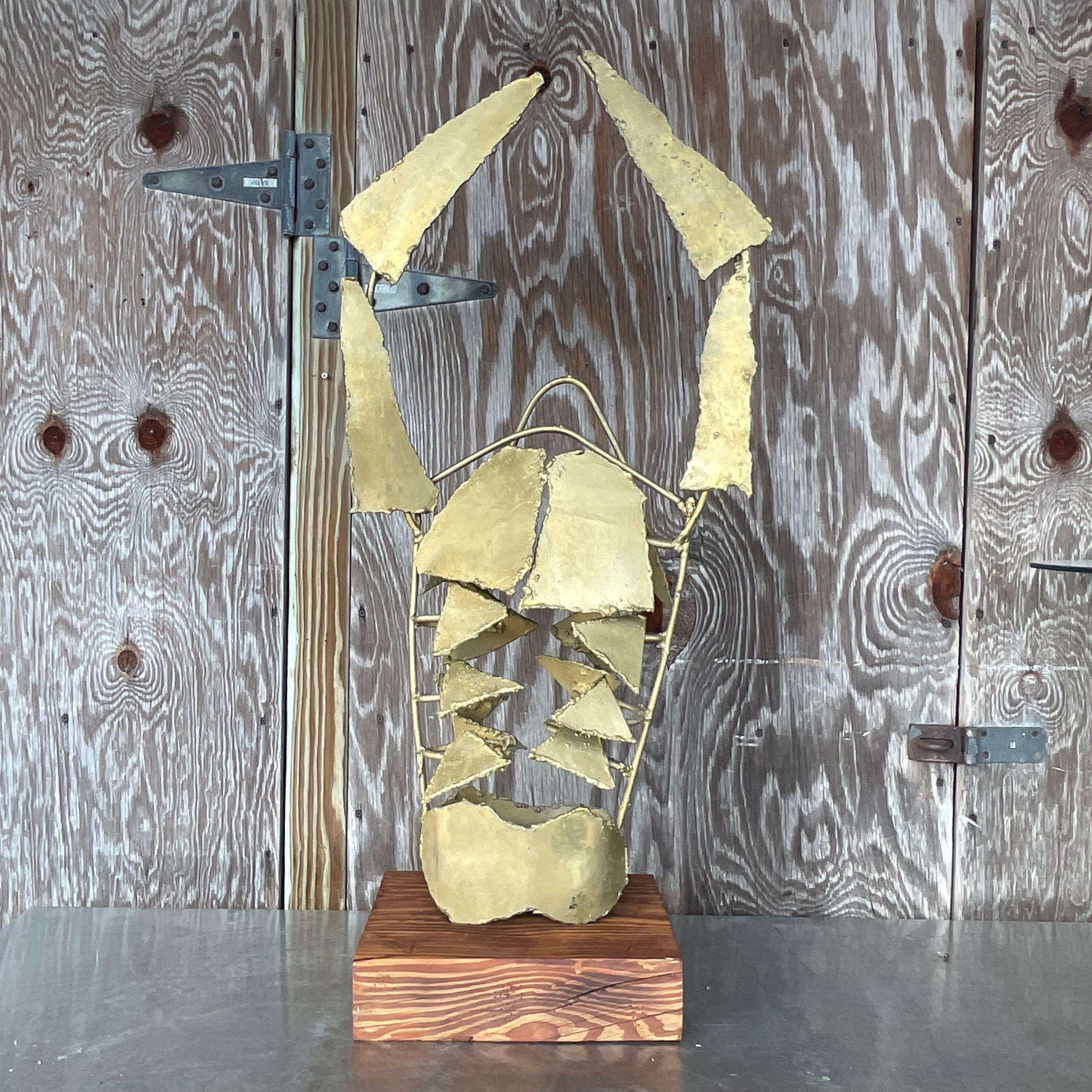 20th Century Vintage a Boho Torch Cut Steele Crab Sculpture For Sale