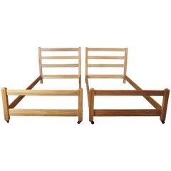 Vintage a Brandt Ranch Oak Twin Bed Set Ladder Bunk or Trundle Beds Southwestern