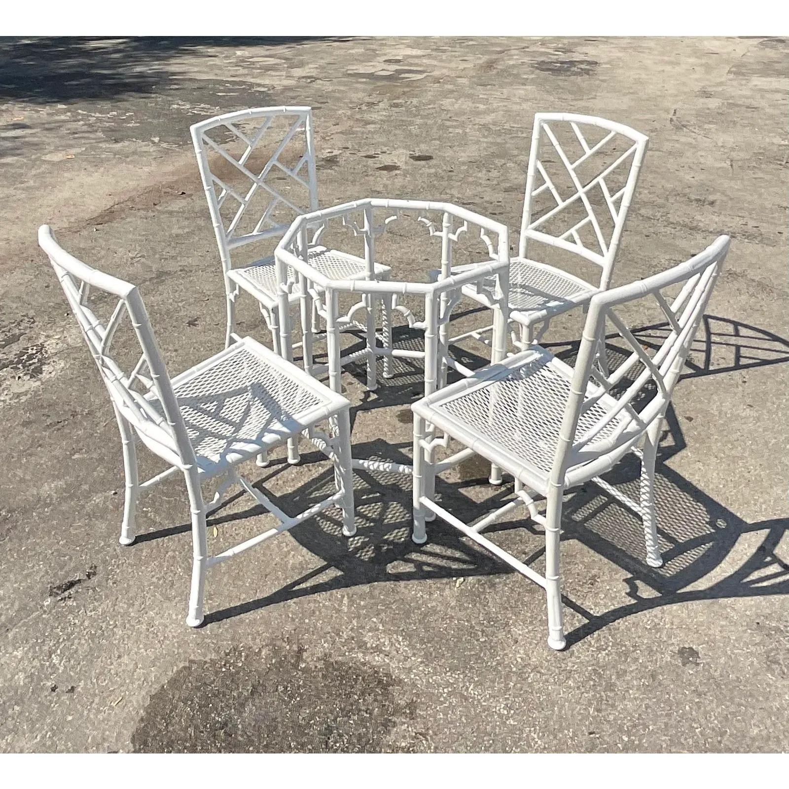 Vintage a Coastal Cast Aluminum Chinese Chippendale Outdoor Dining Set 5