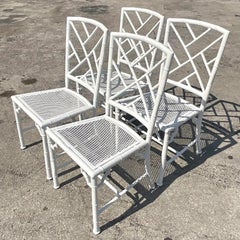 Vintage a Coastal Cast Aluminum Chinese Chippendale Outdoor Dining Set