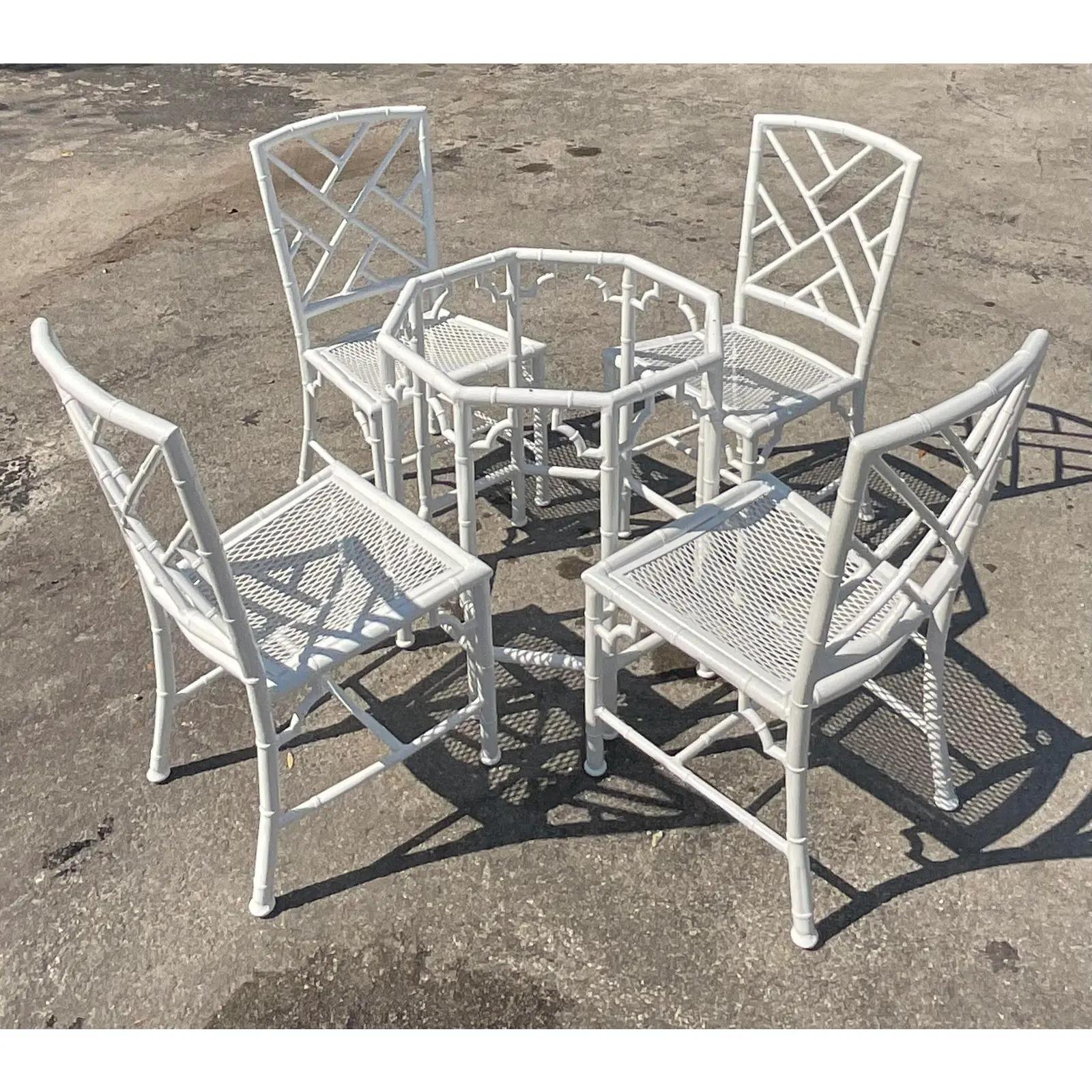 North American Vintage a Coastal Cast Aluminum Chinese Chippendale Outdoor Dining Set