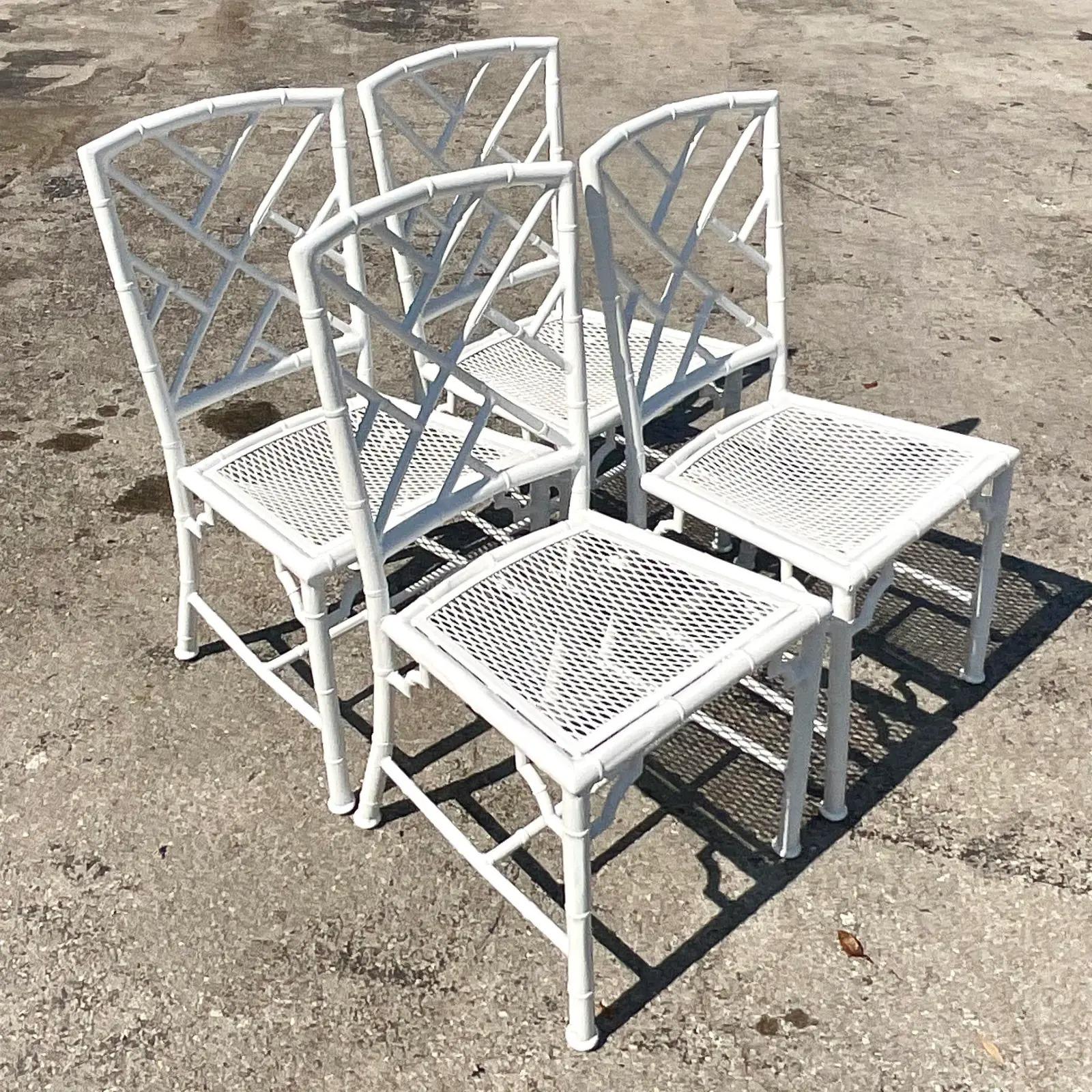 20th Century Vintage a Coastal Cast Aluminum Chinese Chippendale Outdoor Dining Set