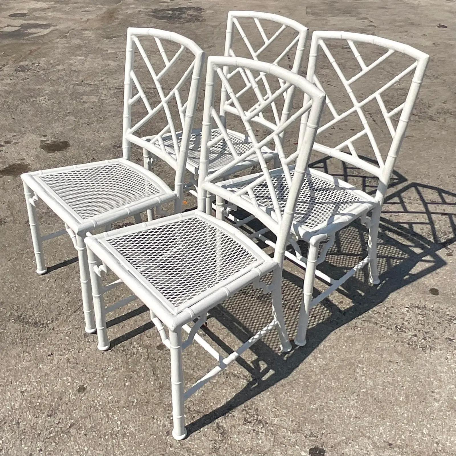 Vintage a Coastal Cast Aluminum Chinese Chippendale Outdoor Dining Set 1