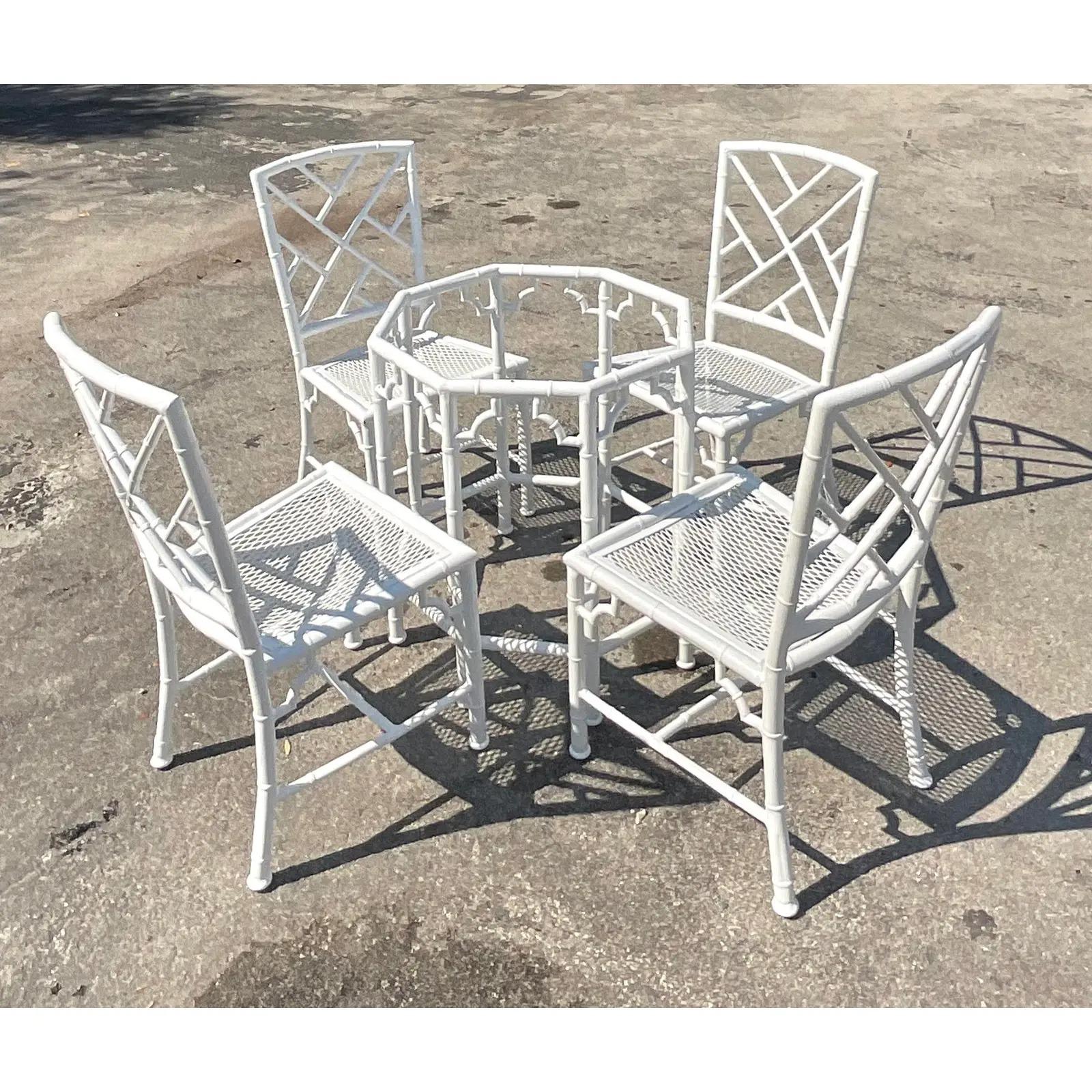 Vintage a Coastal Cast Aluminum Chinese Chippendale Outdoor Dining Set 2