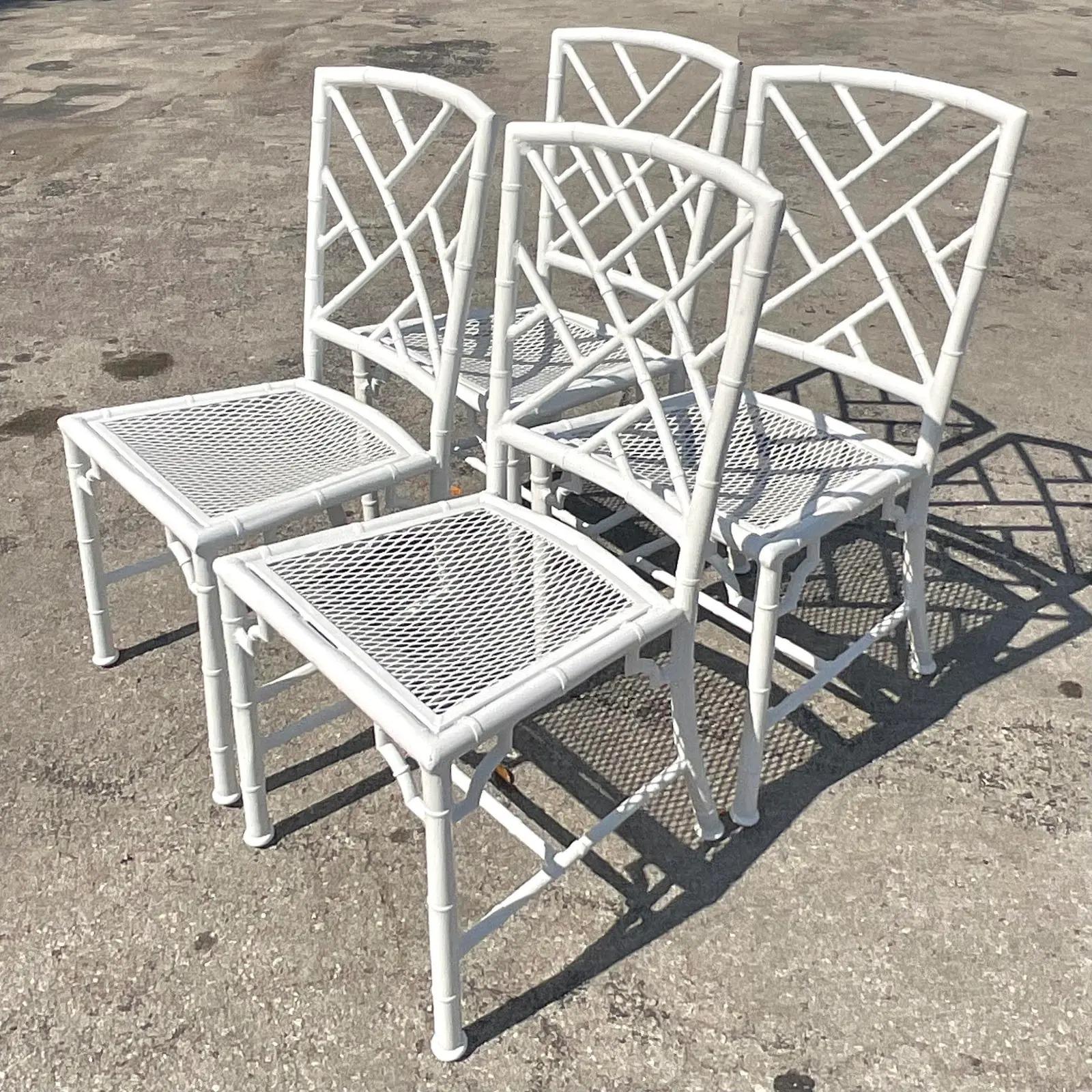 Vintage a Coastal Cast Aluminum Chinese Chippendale Outdoor Dining Set 4