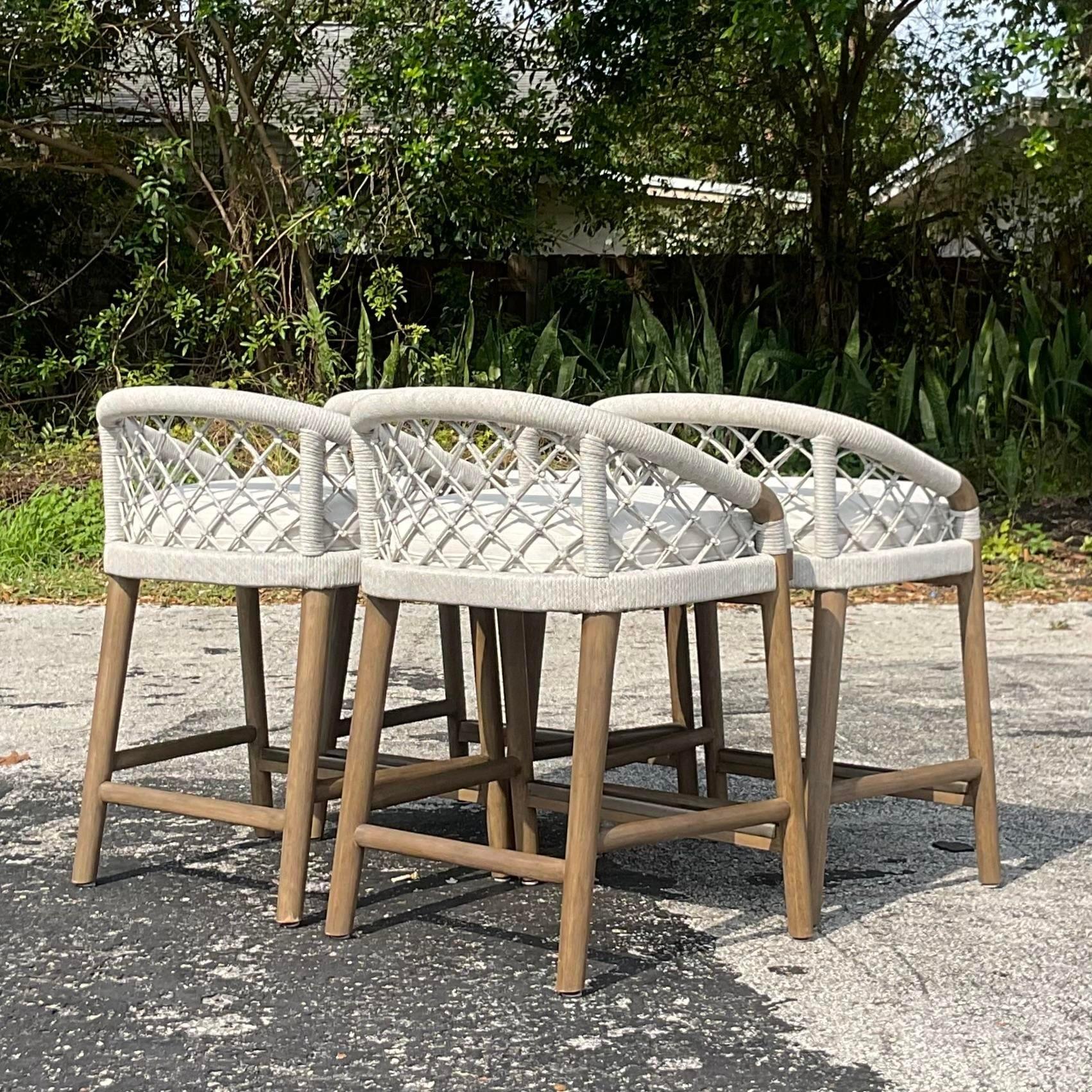 Vintage a Coastal Palecek “Otis” Rope Counter Stools - Set of 4 1