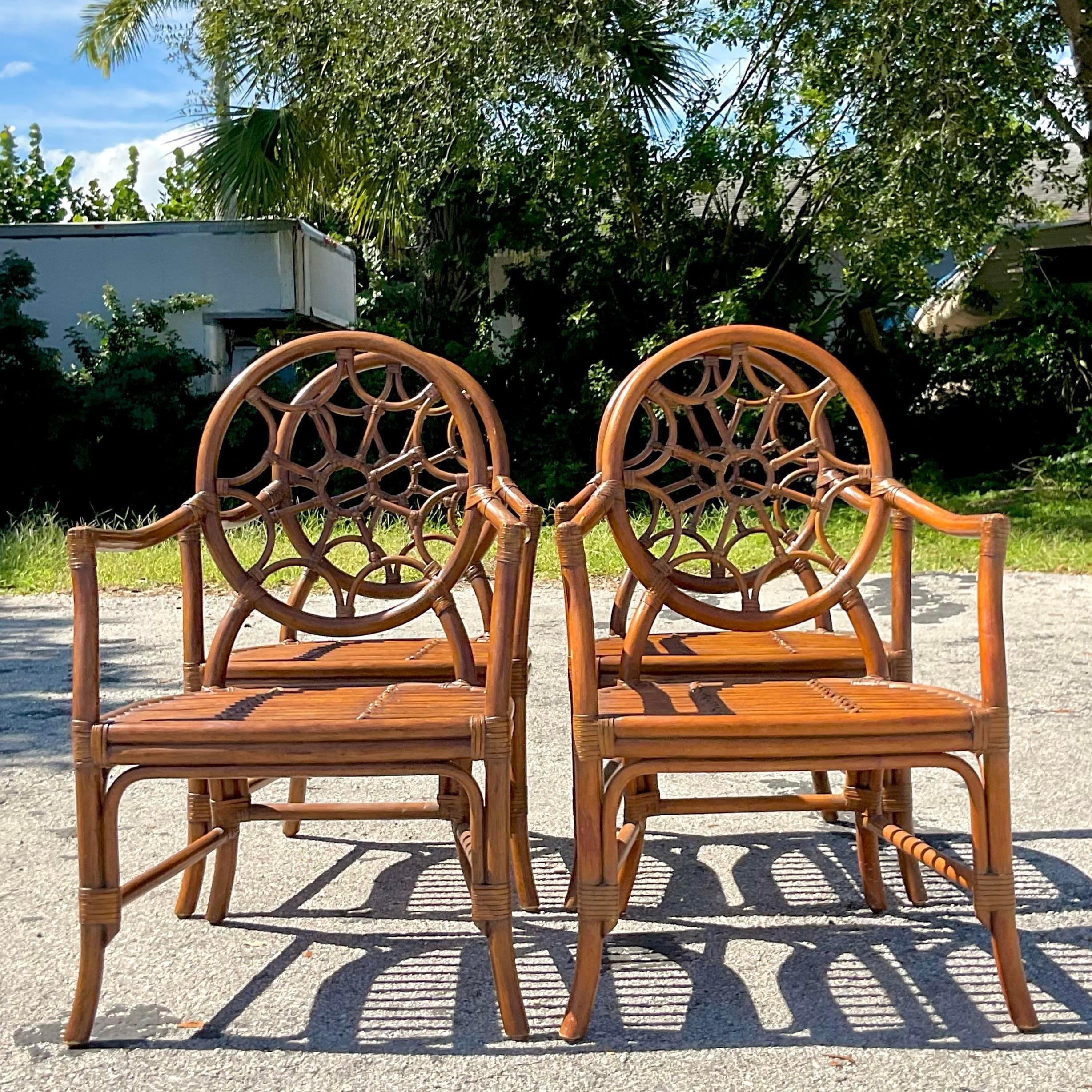 Vintage a Coastal Web Back Rattan Dining Chairs After McGuire - Set of 4 6