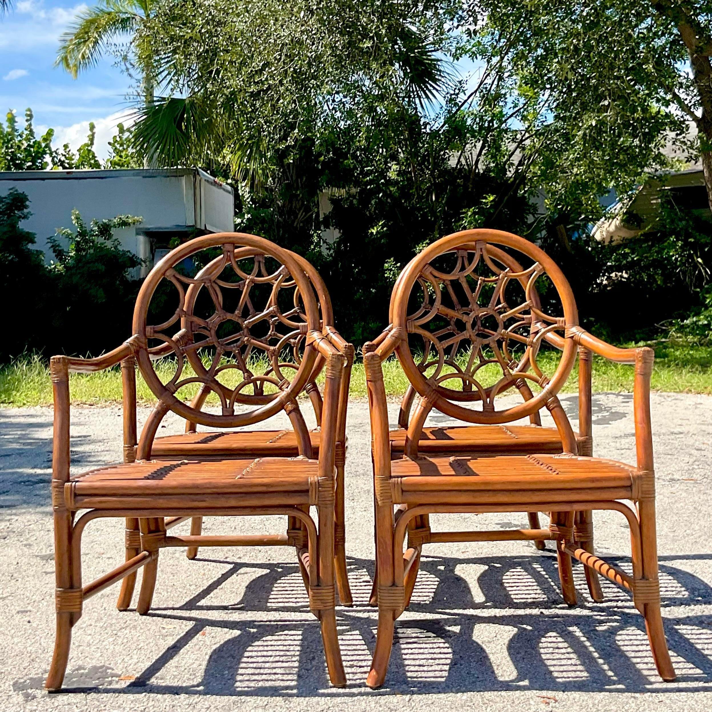Vintage a Coastal Web Back Rattan Dining Chairs After McGuire - Set of 4 4