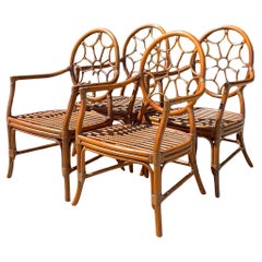 Retro a Coastal Web Back Rattan Dining Chairs After McGuire - Set of 4