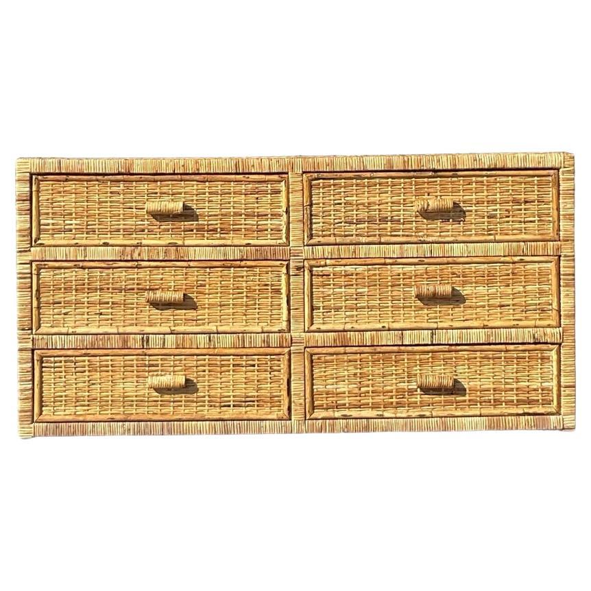 Vintage a Coastal Wrapped Rattan Dresser