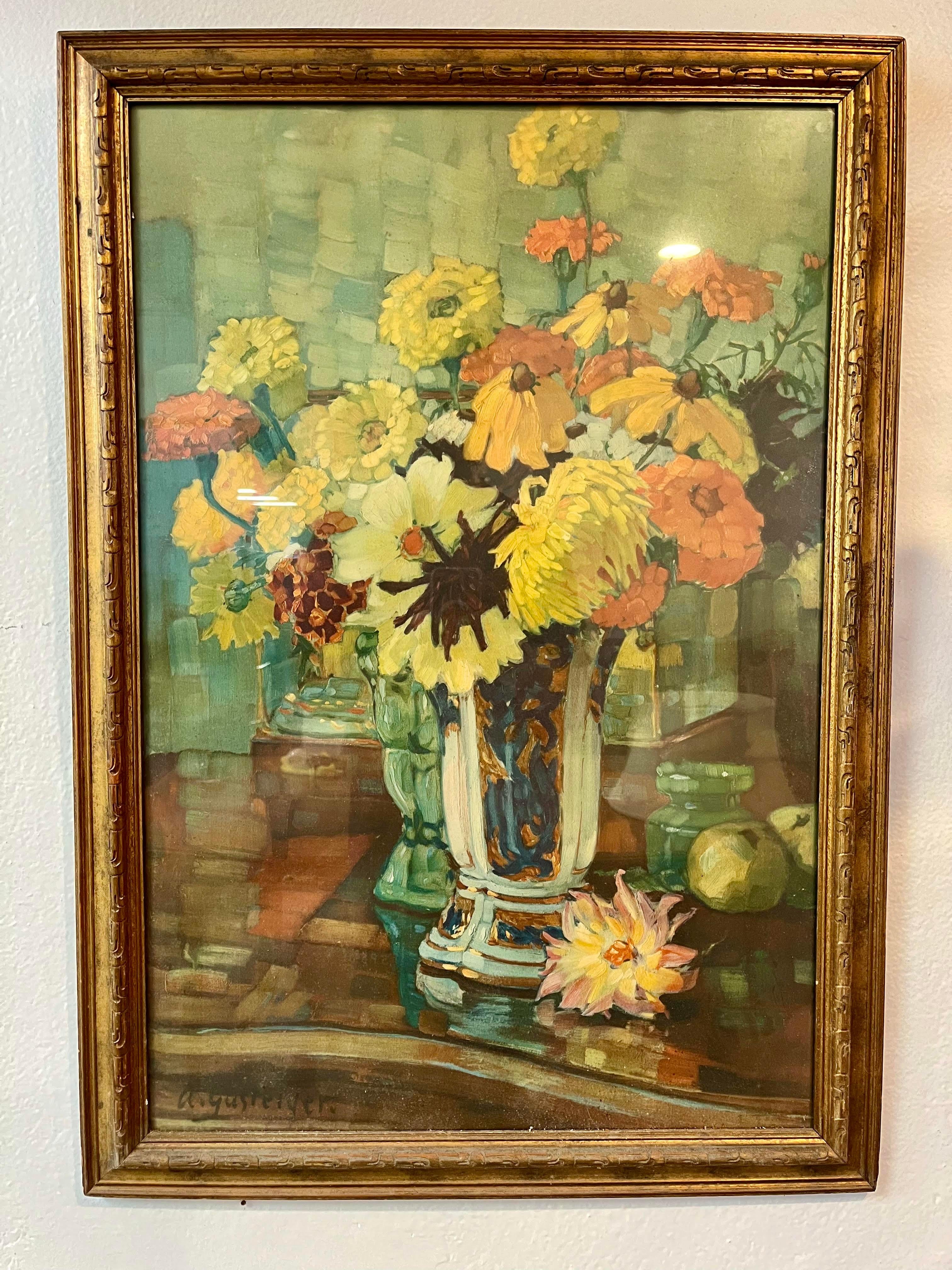 Inconnu Vintage A. Gasteiger Still Life Floral Painting en vente