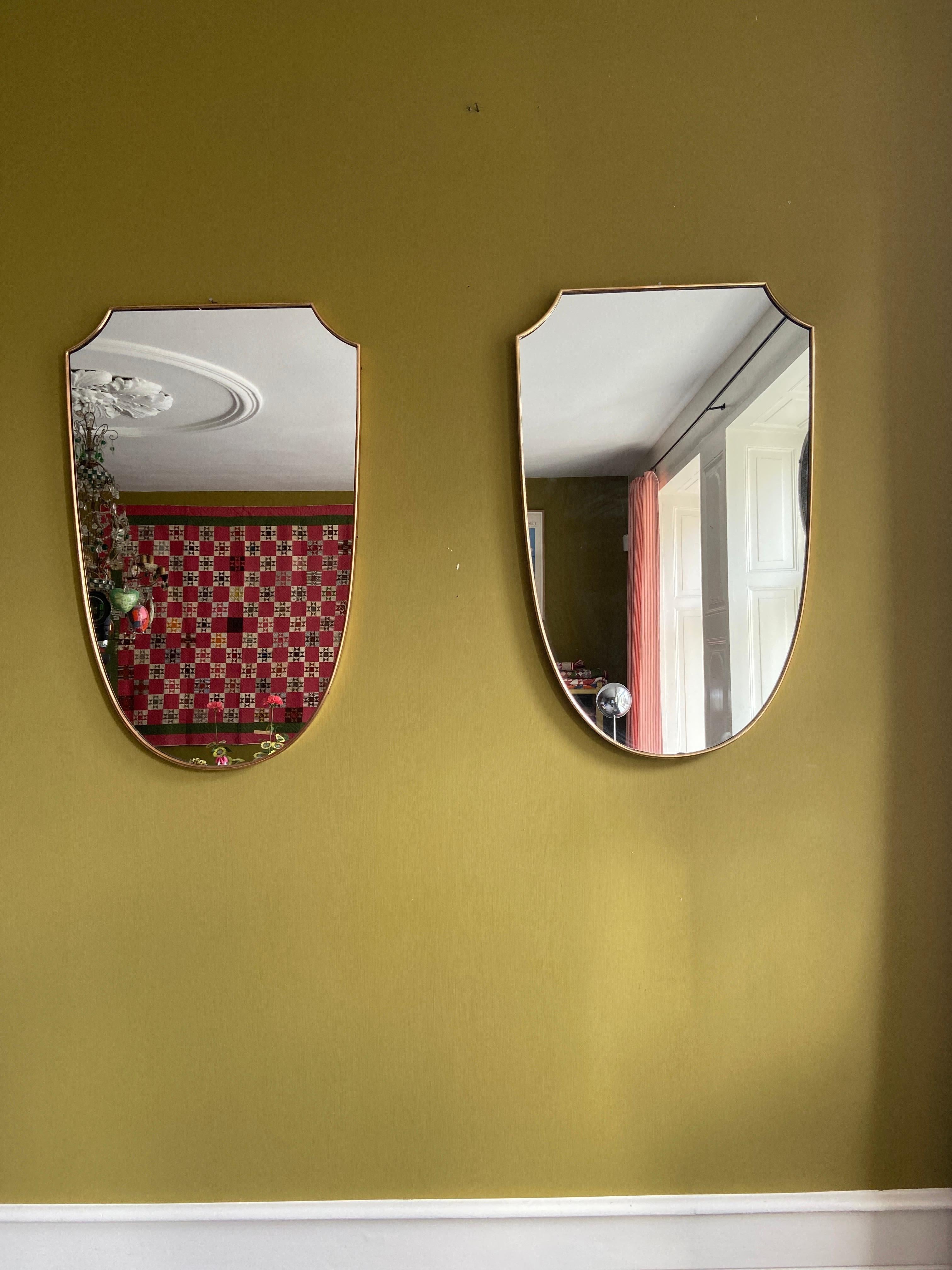 Italian Vintage a Pair of Brass Shaped Wall Mirrors, Italy, 1950s