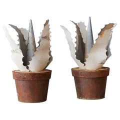Vintage, A Pair of Metal Agave Plants, France 1950's