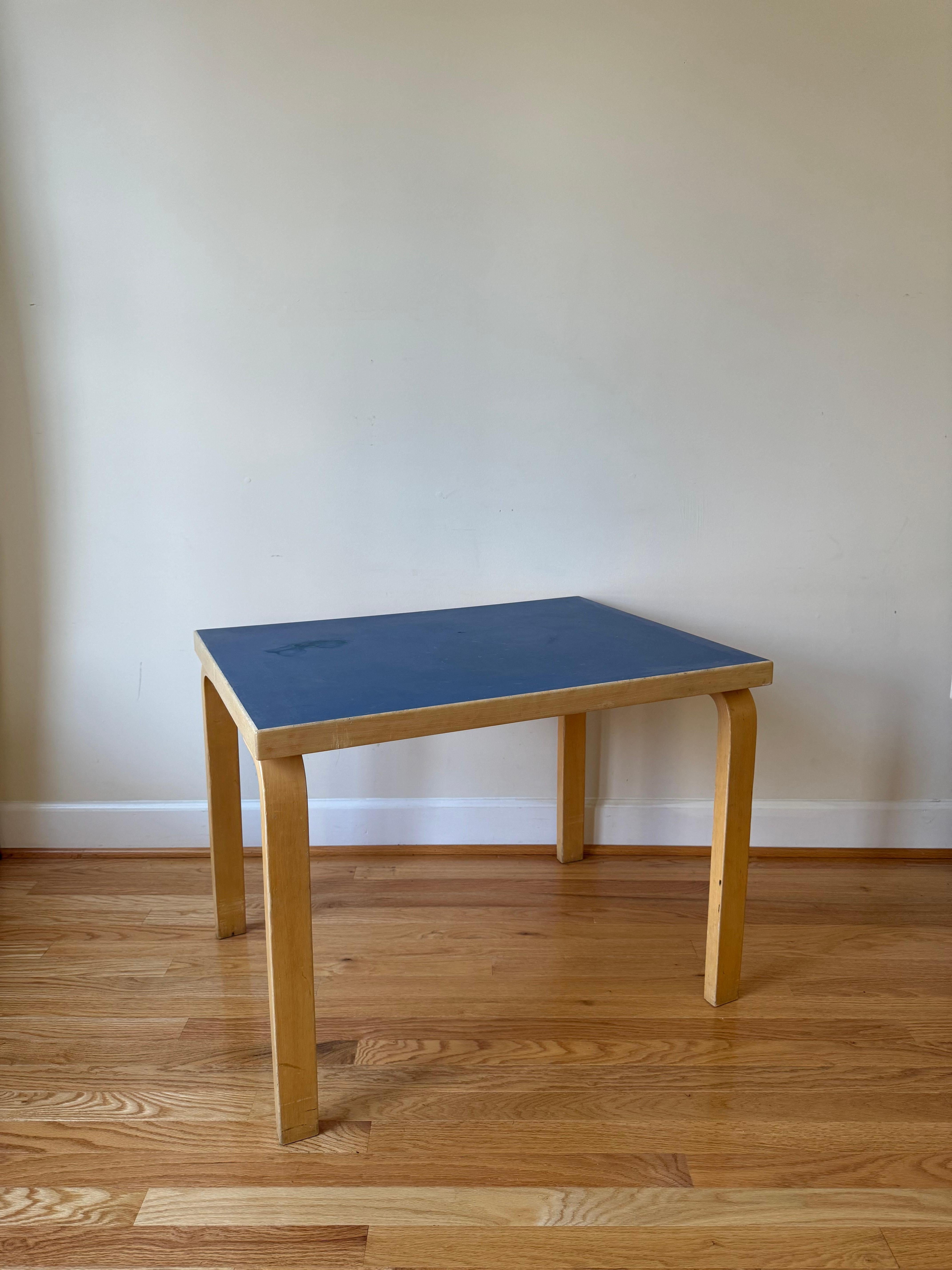 Vintage Aalto Table (Blue linoleum top) by Alvar Aalto for Artek, 
(Blue linoleum top is no longer in production)

The Aalto Table is a perfect solution for numerous spaces, from a small kitchen to large dining room, from a compact home office to a