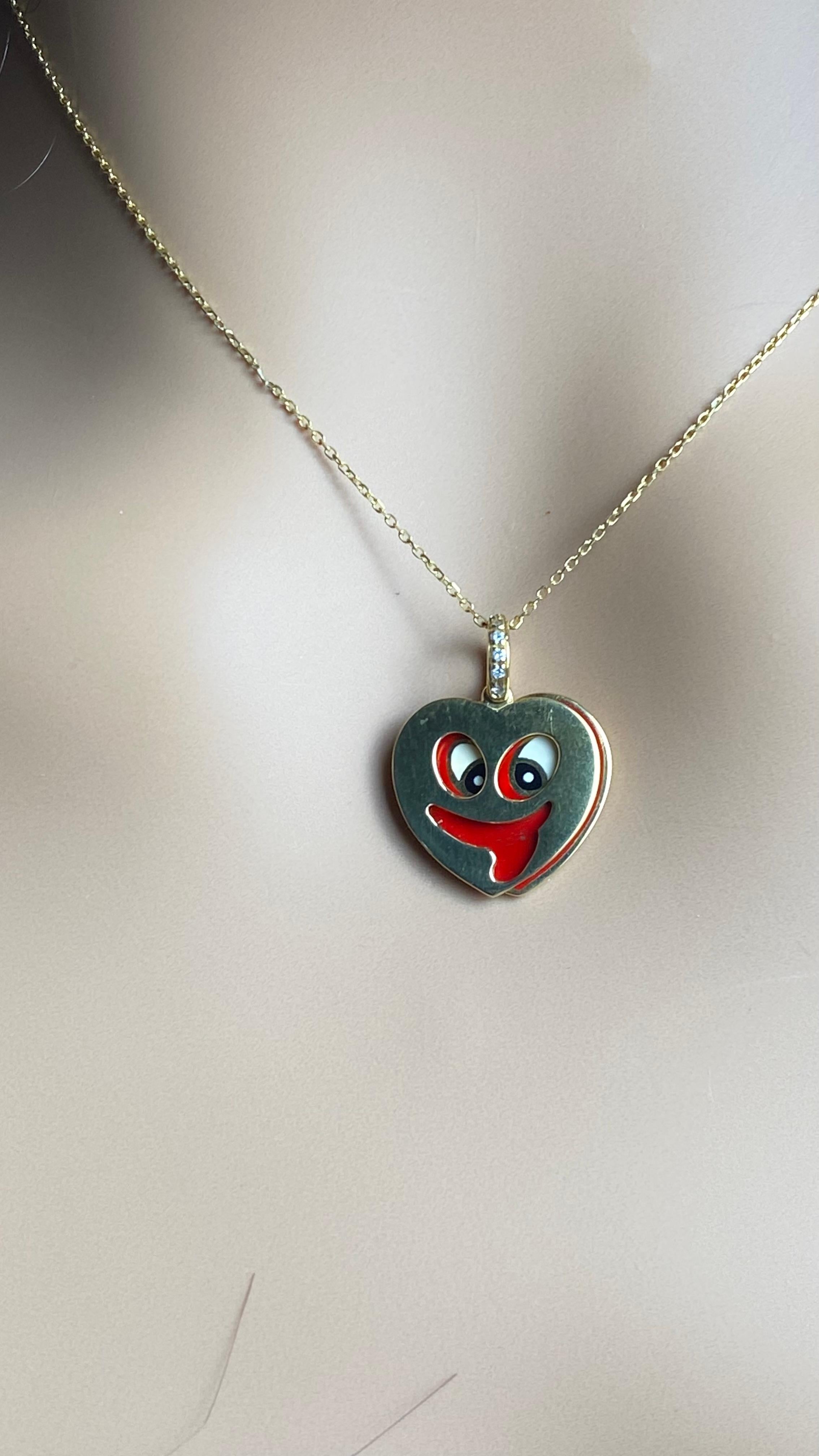 Moderne Aaron Basha Pendentif breloque cœur fantaisiste vintage en or jaune 18 carats, diamants et émail en vente
