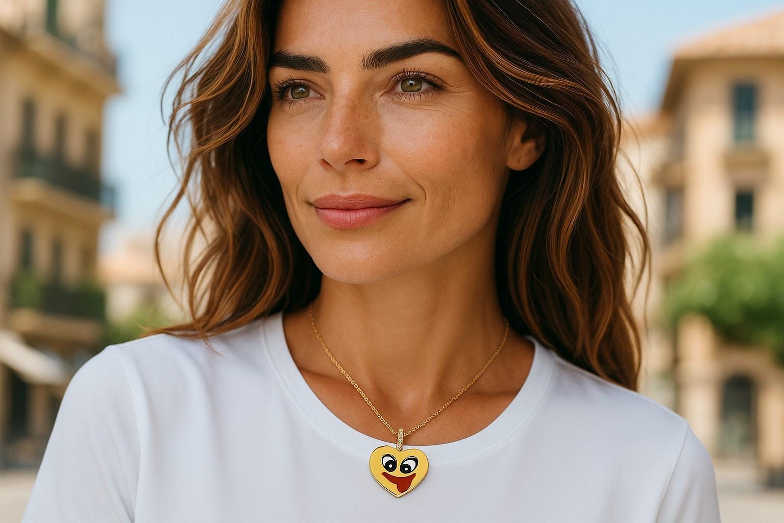 Taille ronde Aaron Basha Pendentif breloque cœur fantaisiste vintage en or jaune 18 carats, diamants et émail en vente