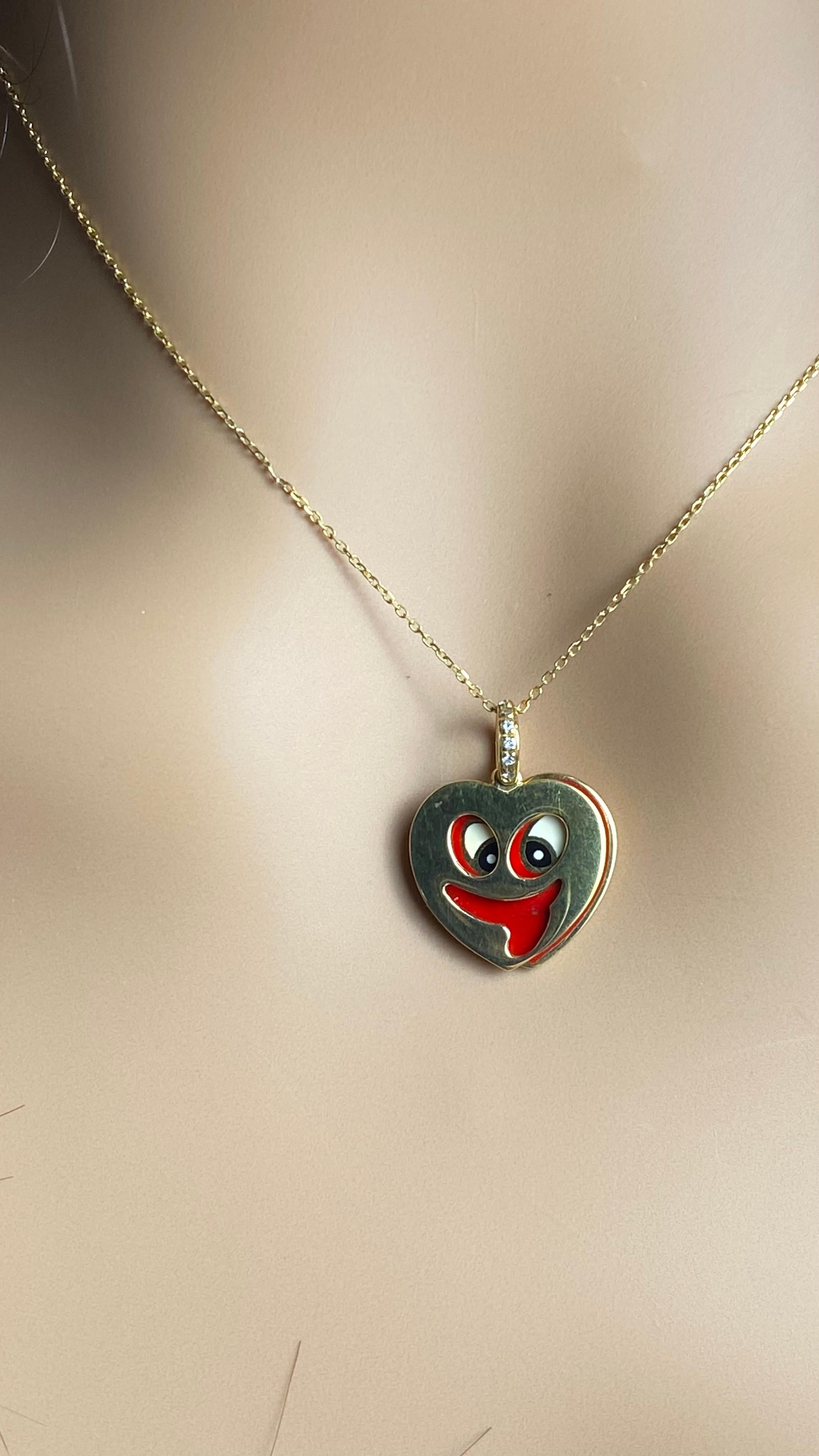 Aaron Basha Pendentif breloque cœur fantaisiste vintage en or jaune 18 carats, diamants et émail en vente 1