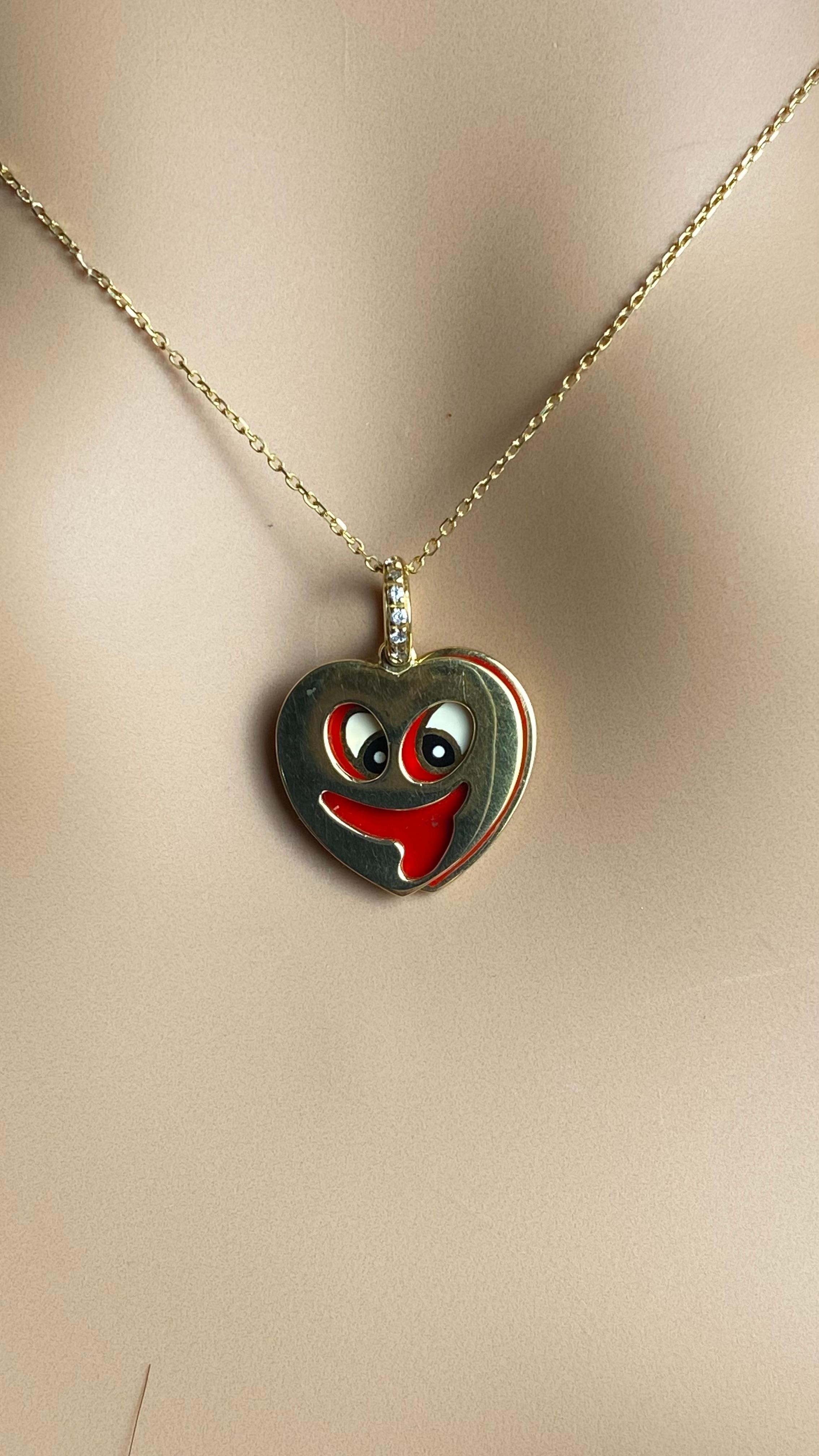 Aaron Basha Pendentif breloque cœur fantaisiste vintage en or jaune 18 carats, diamants et émail en vente 3