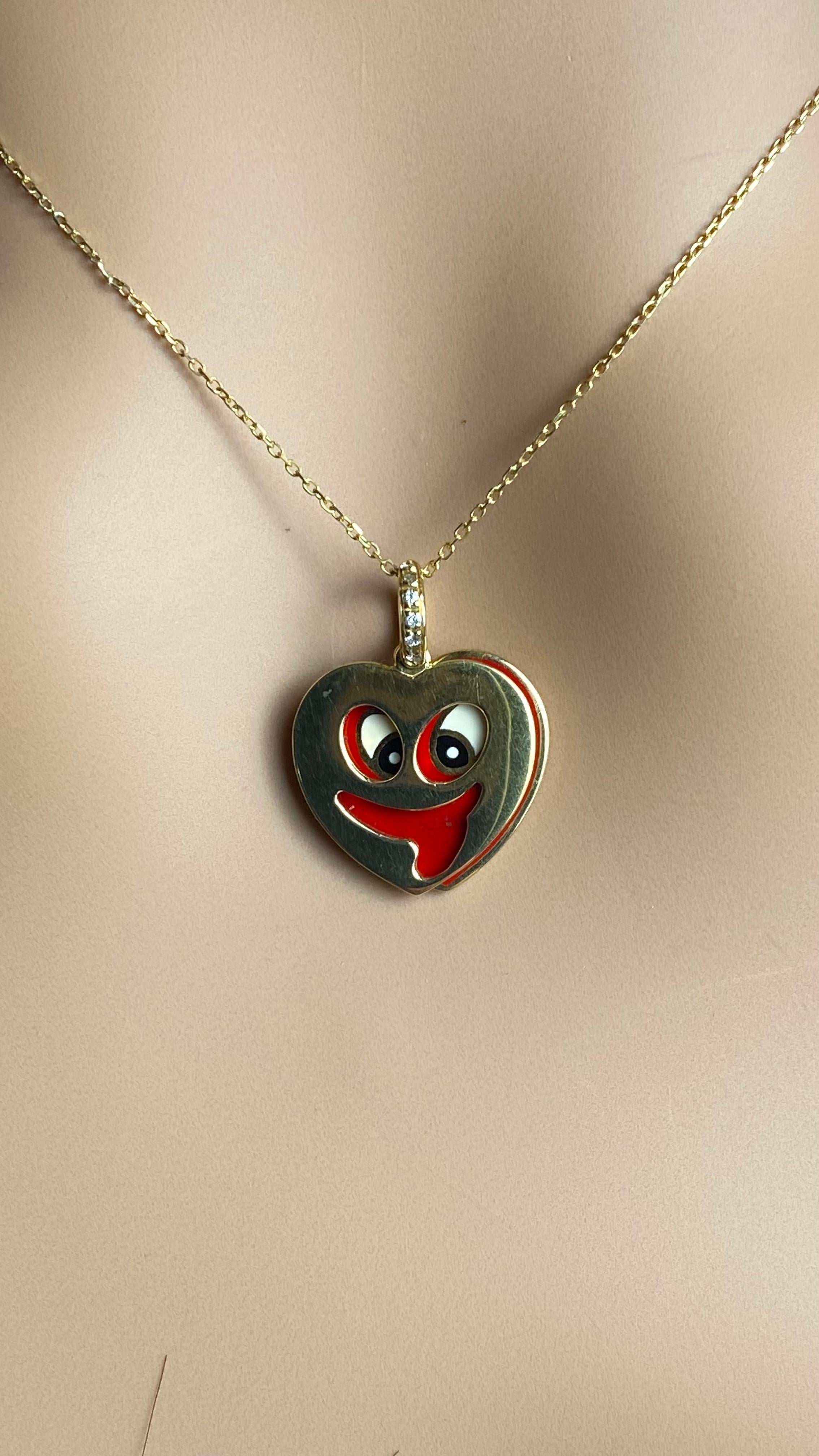 Aaron Basha Pendentif breloque cœur fantaisiste vintage en or jaune 18 carats, diamants et émail en vente 4