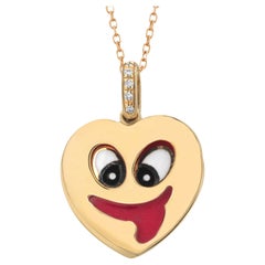 Colgante vintage Aaron Basha de oro amarillo de 18 quilates con esmalte de diamantes y corazón caprichoso