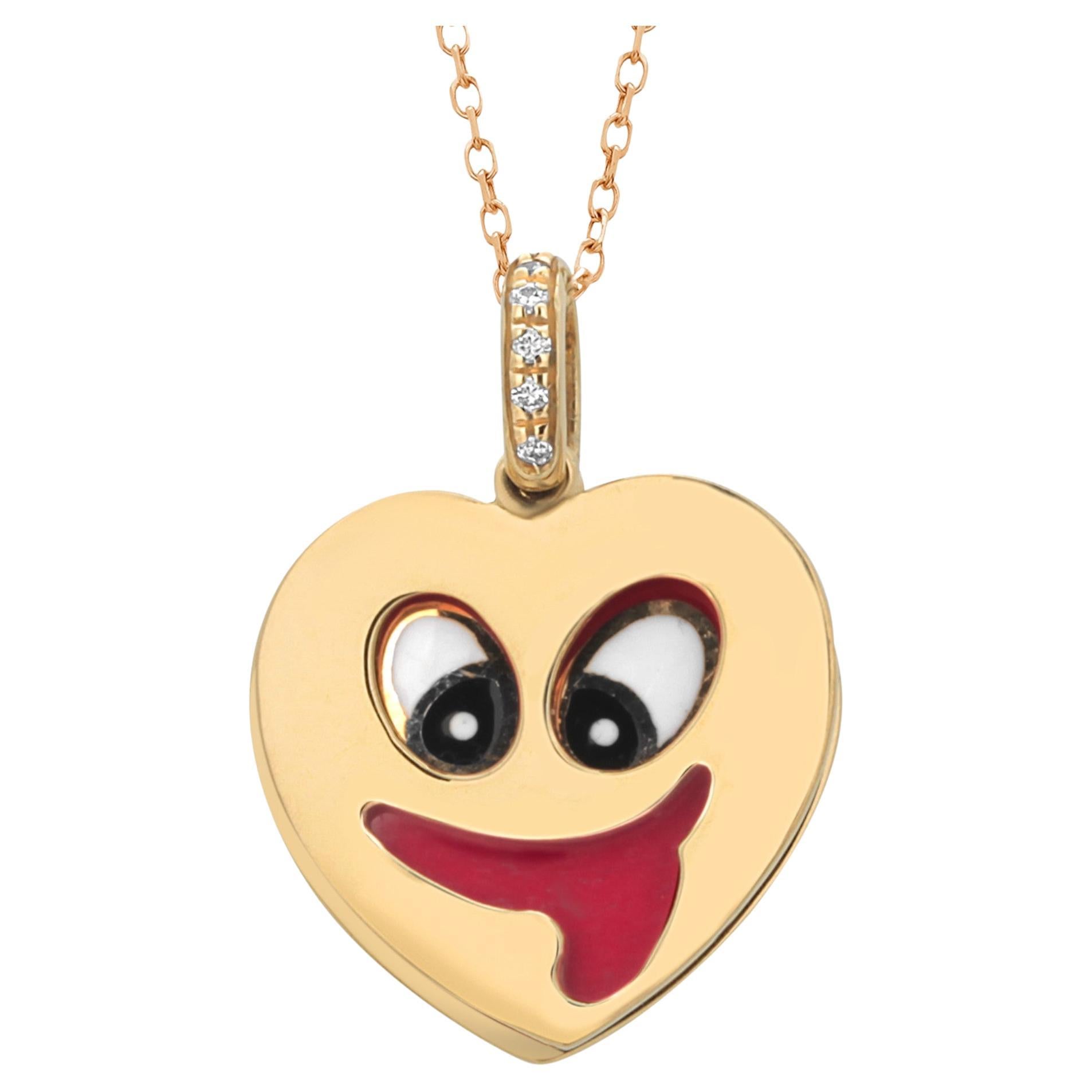 Vintage Aaron Basha, ciondolo a forma di cuore stravagante in oro giallo 18 carati con diamanti e smalto