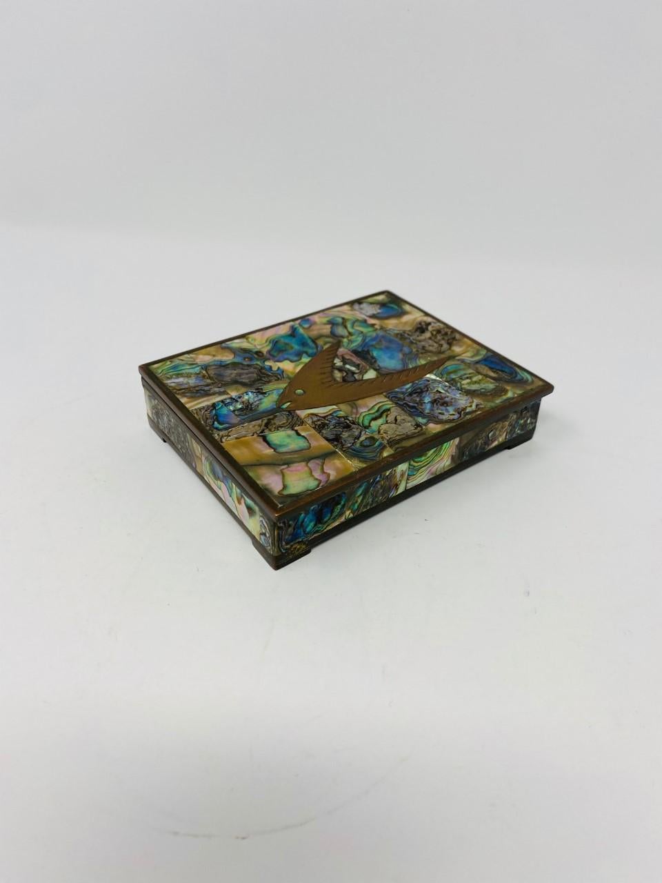 Cast Vintage Abalone and  Brass Decorative Box Midcentury For Sale