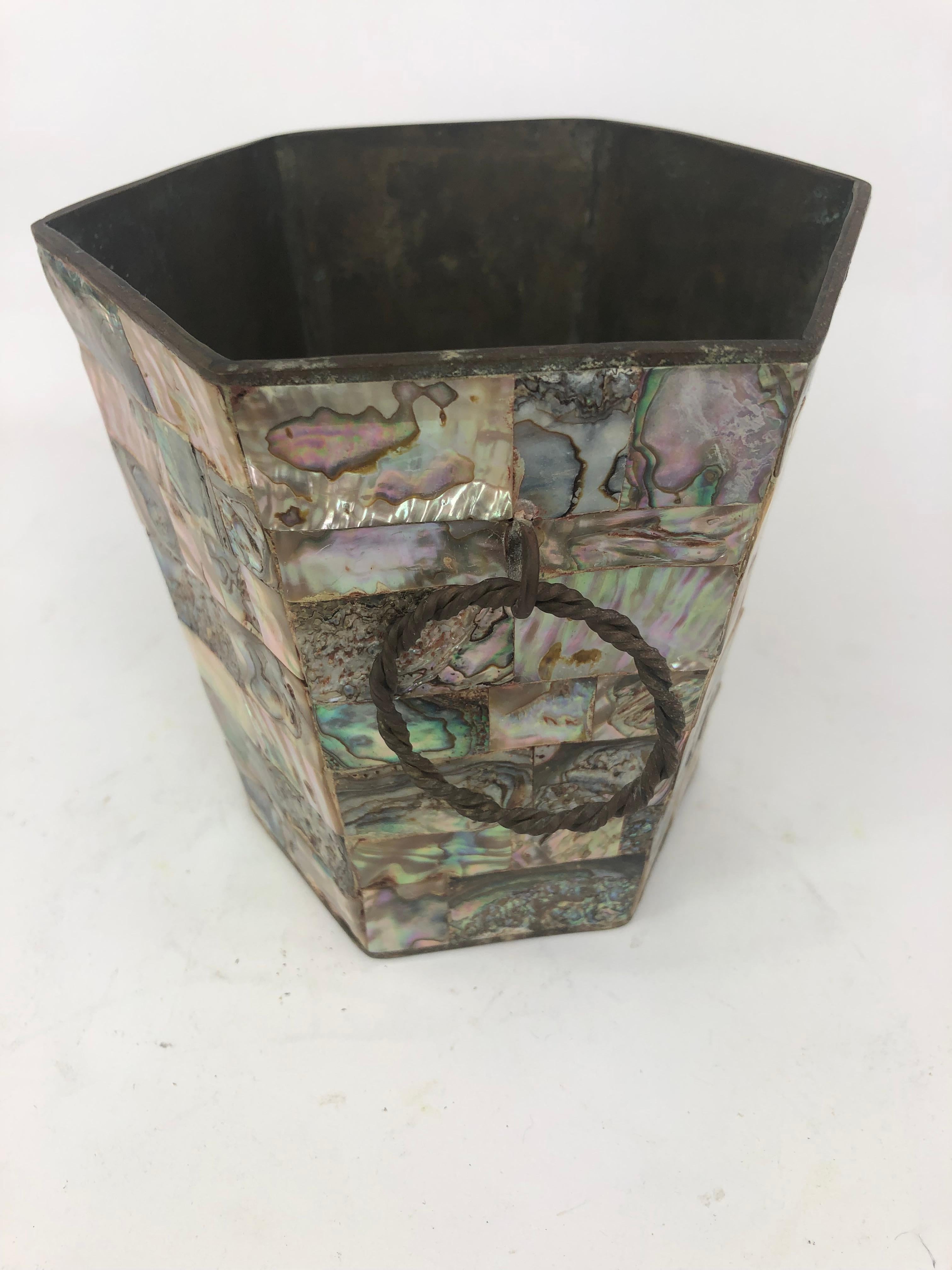 Vintage Abalone and Brass Ice Bucket  For Sale 1