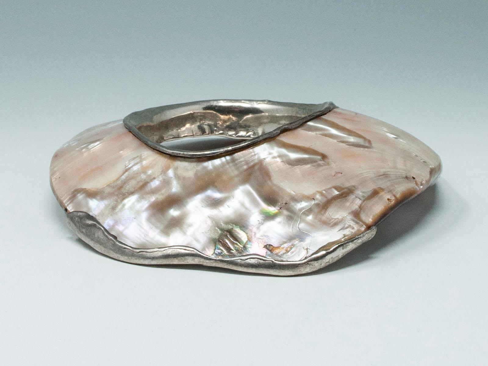 Vintage Abalone and Silver Artisan Bracelet For Sale 5