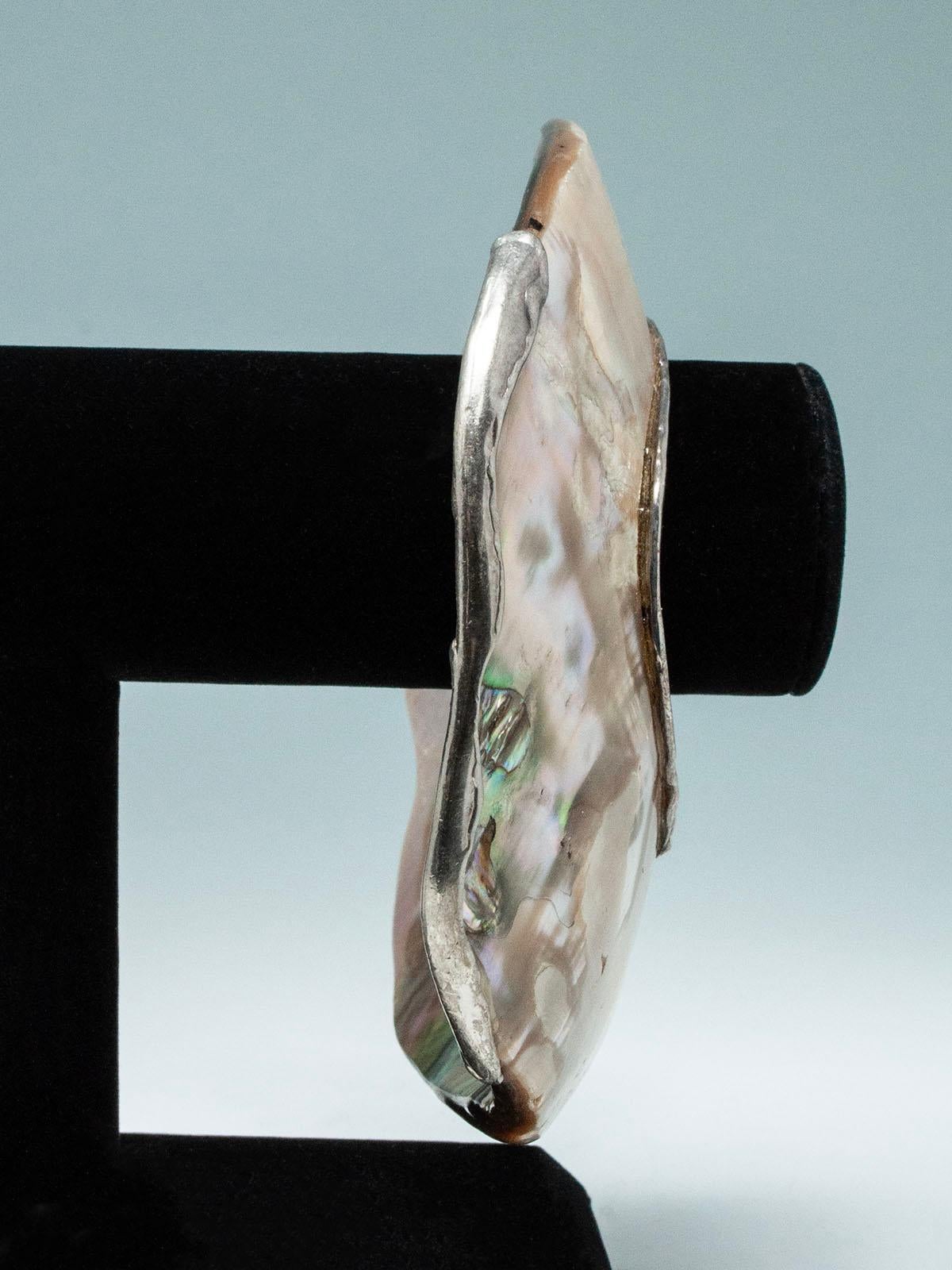 Vintage Abalone and Silver Artisan Bracelet For Sale 6