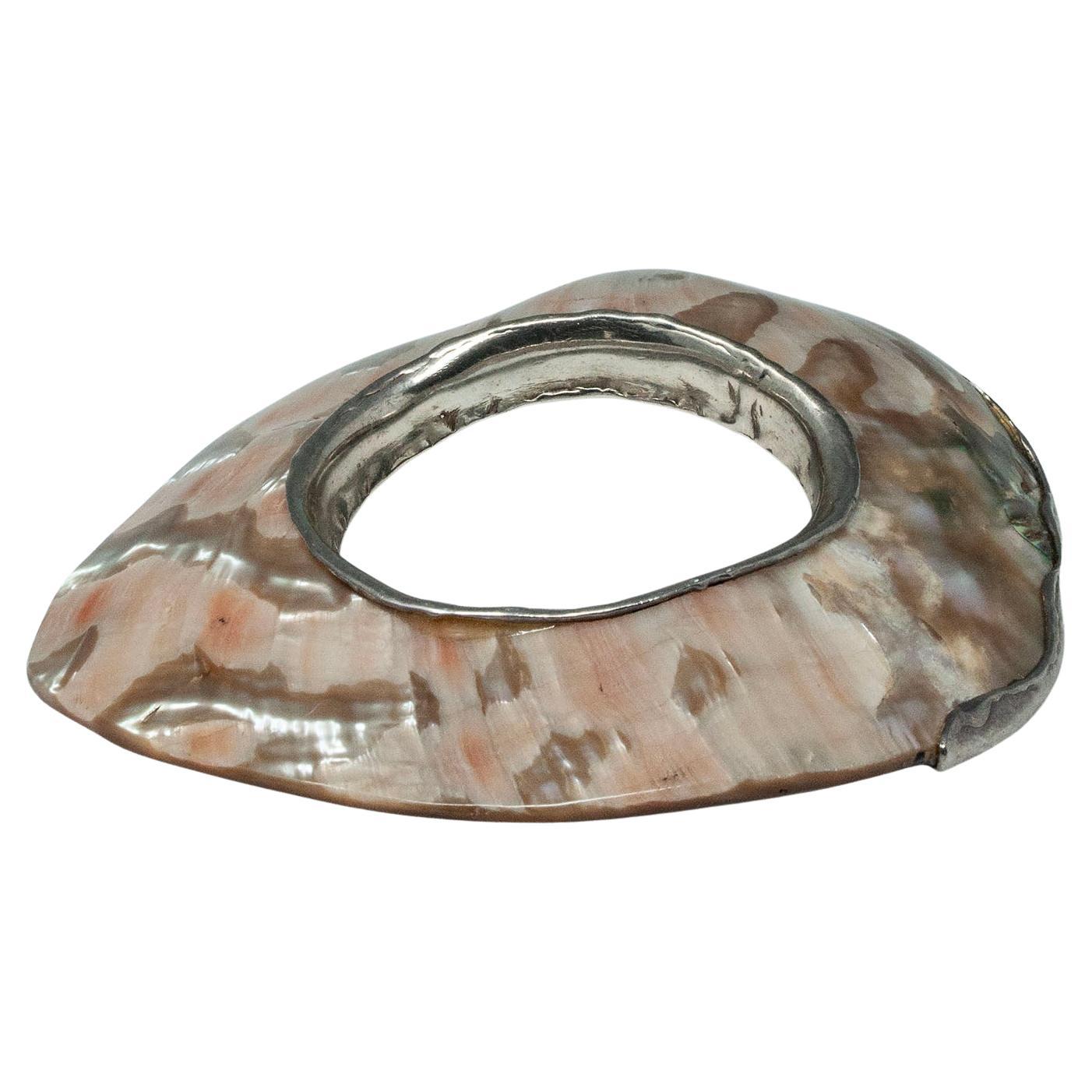 Contemporary Vintage Abalone and Silver Artisan Bracelet For Sale