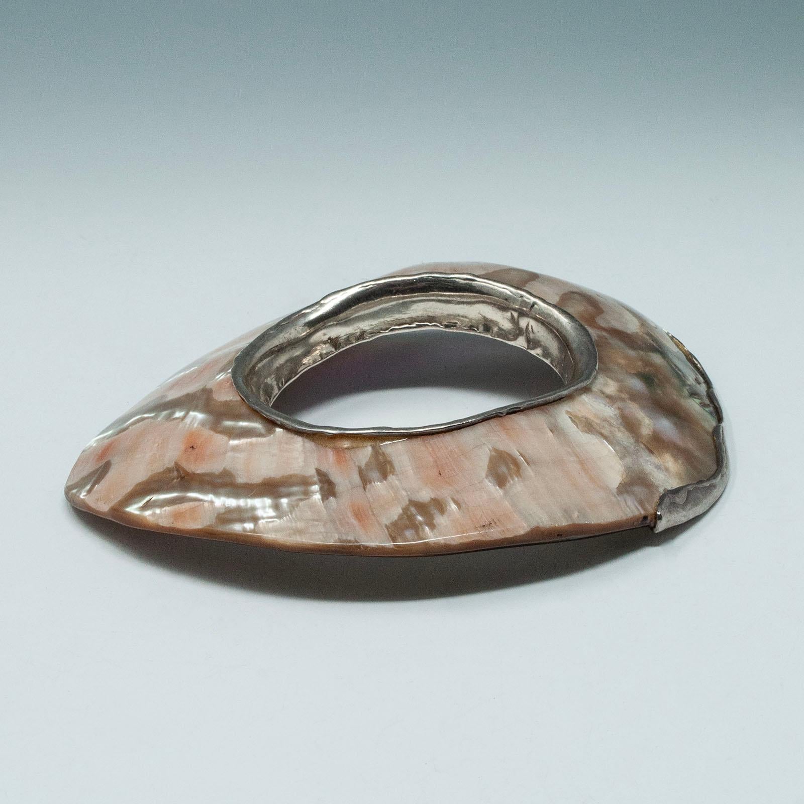 Vintage Abalone and Silver Artisan Bracelet In Good Condition For Sale In Point Richmond, CA