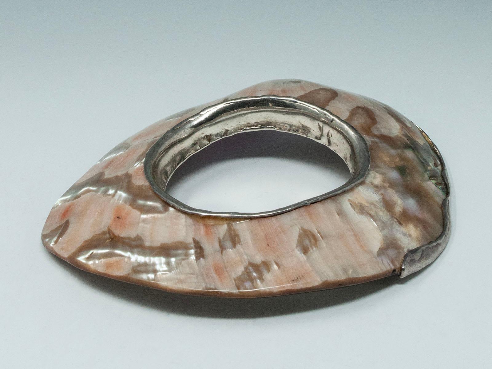 Women's or Men's Vintage Abalone and Silver Artisan Bracelet For Sale