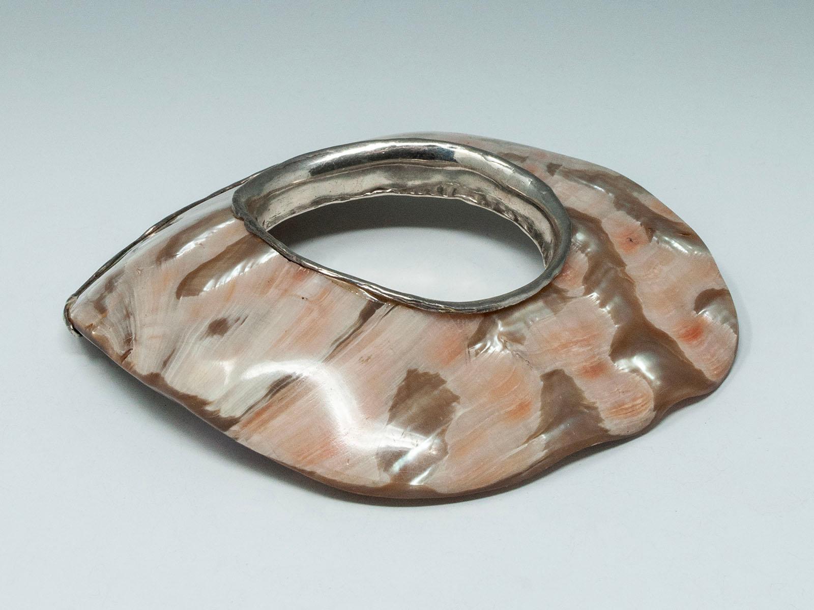 Vintage Abalone and Silver Artisan Bracelet For Sale 1