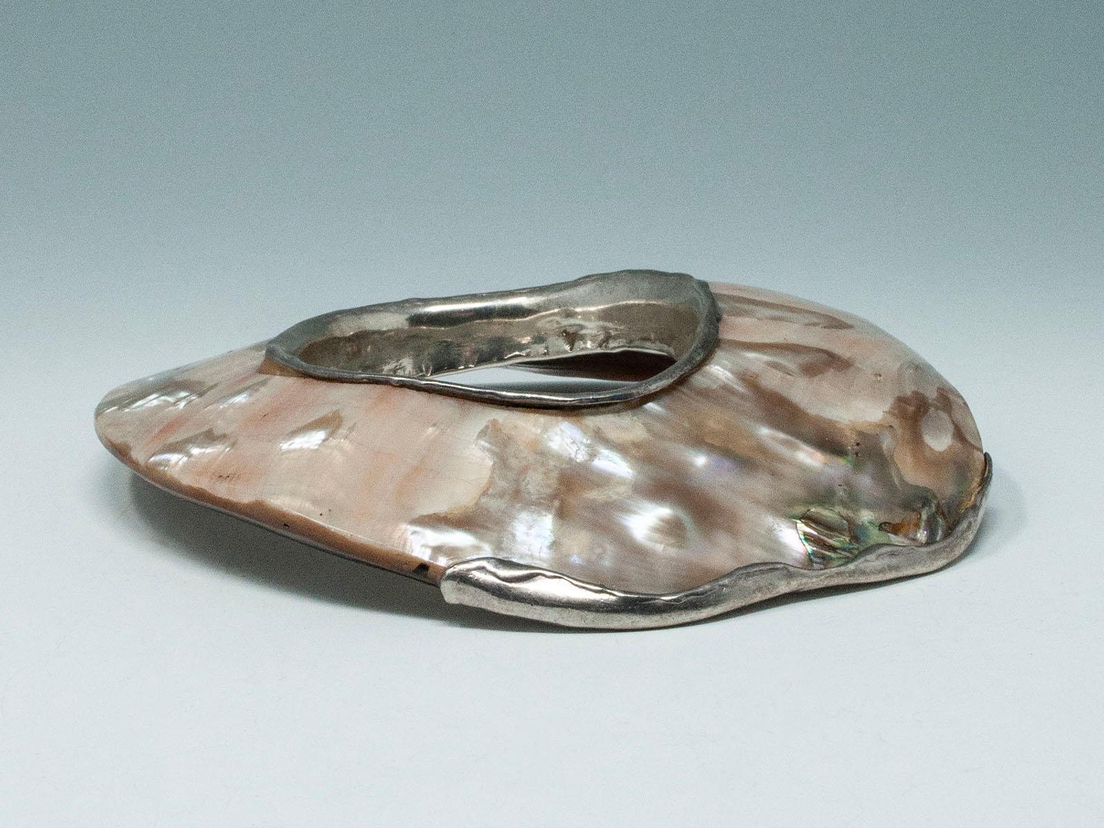 Vintage Abalone and Silver Artisan Bracelet For Sale 2