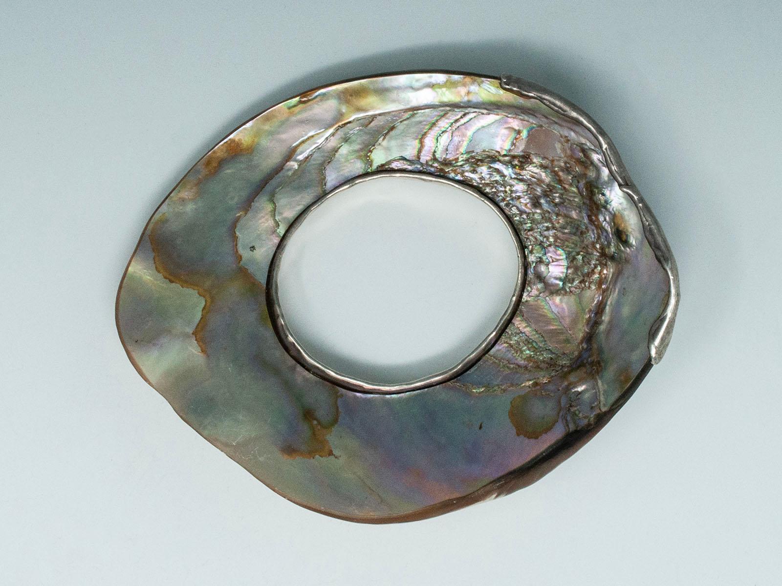 Vintage Abalone and Silver Artisan Bracelet For Sale 3